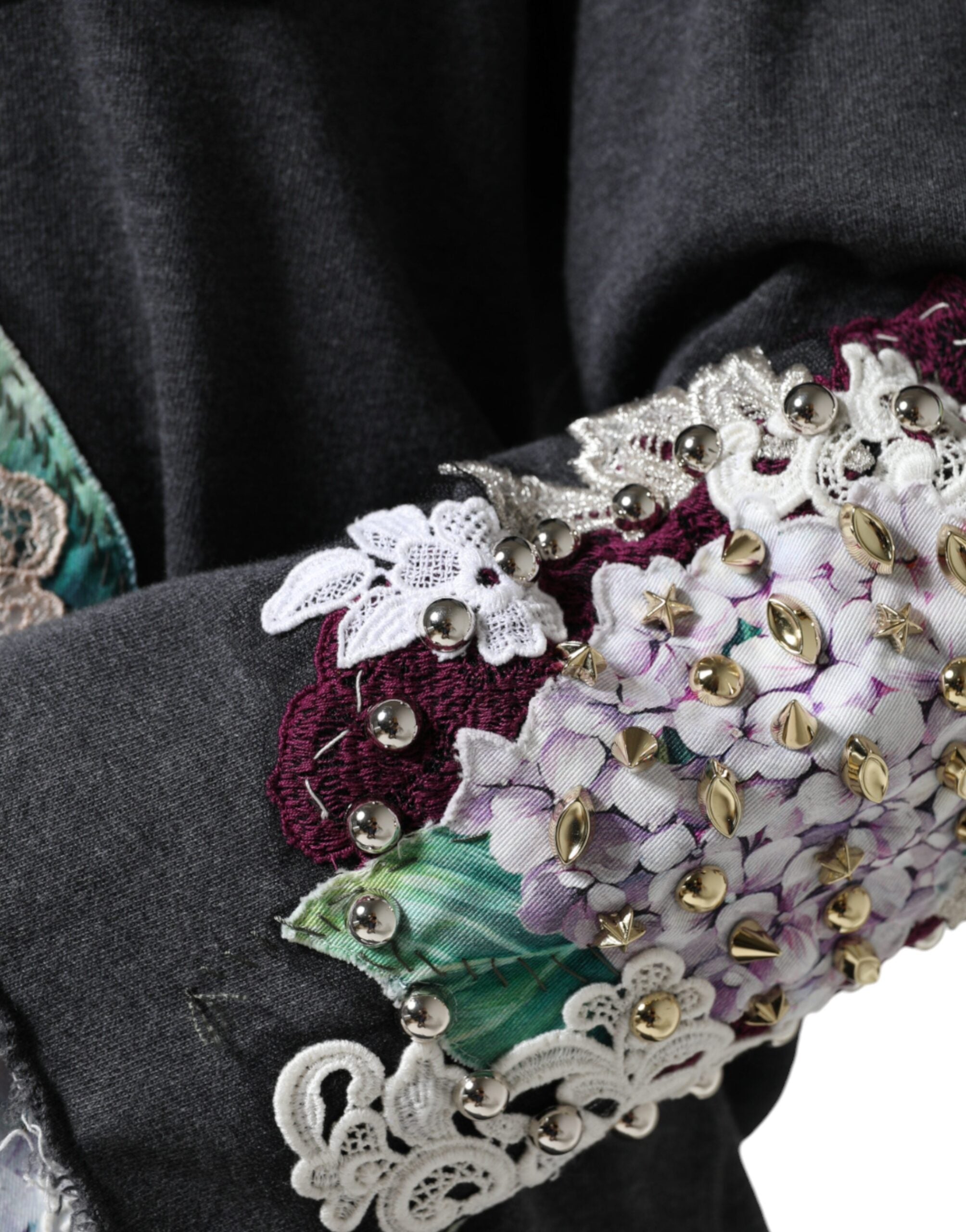 Dolce & Gabbana Gray Hydrangea CollegeStudded Floral Sweater