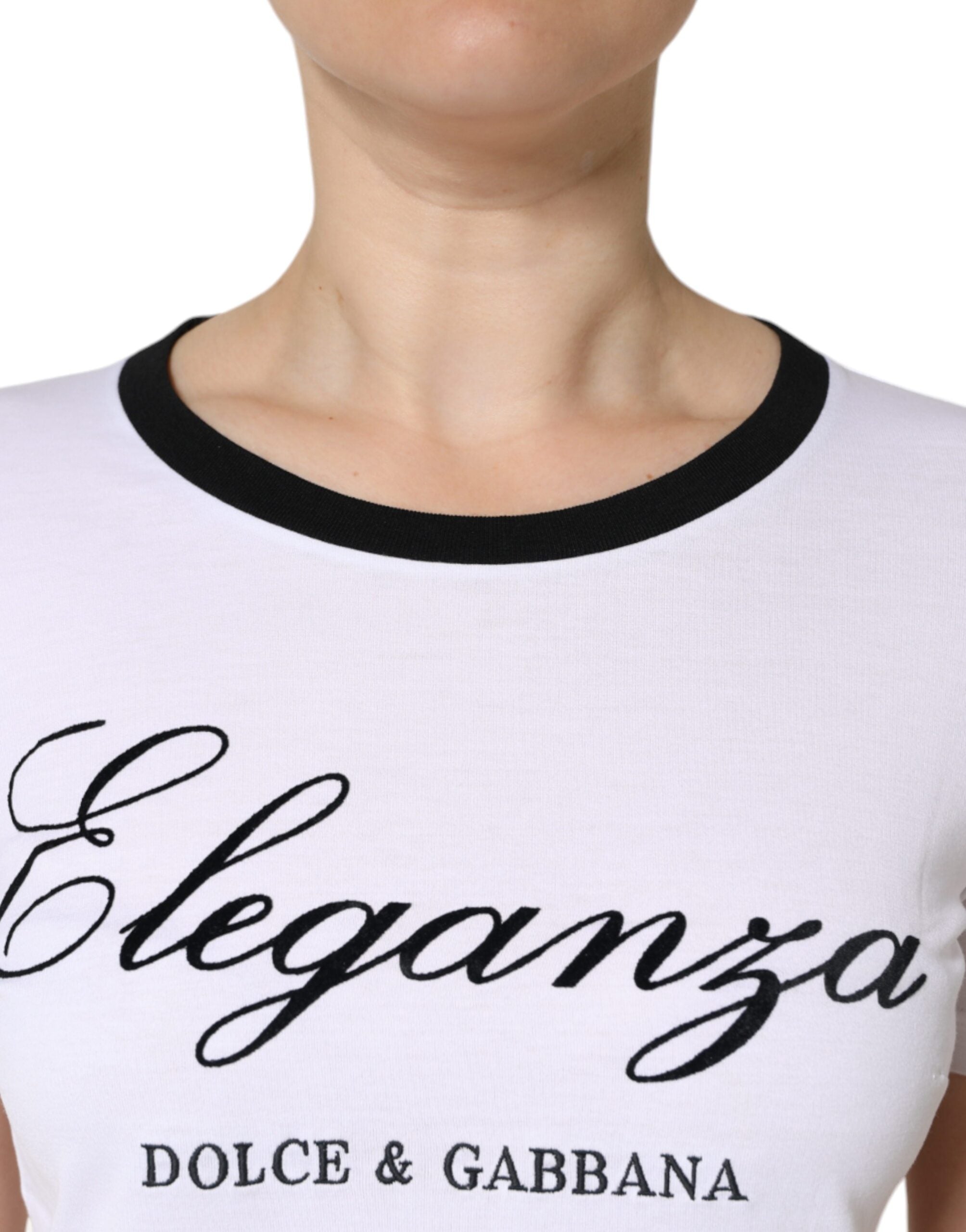 Dolce & Gabbana White Eleganza Print Cotton Short Sleeves T-shirt