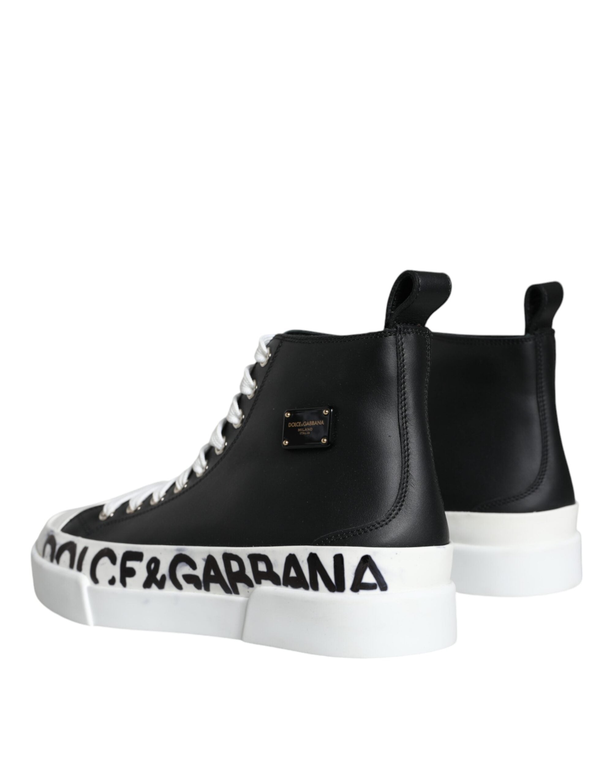 Dolce & Gabbana Μαύρα Λευκά Δερμάτινα Παπούτσια Mid Top Sneakers