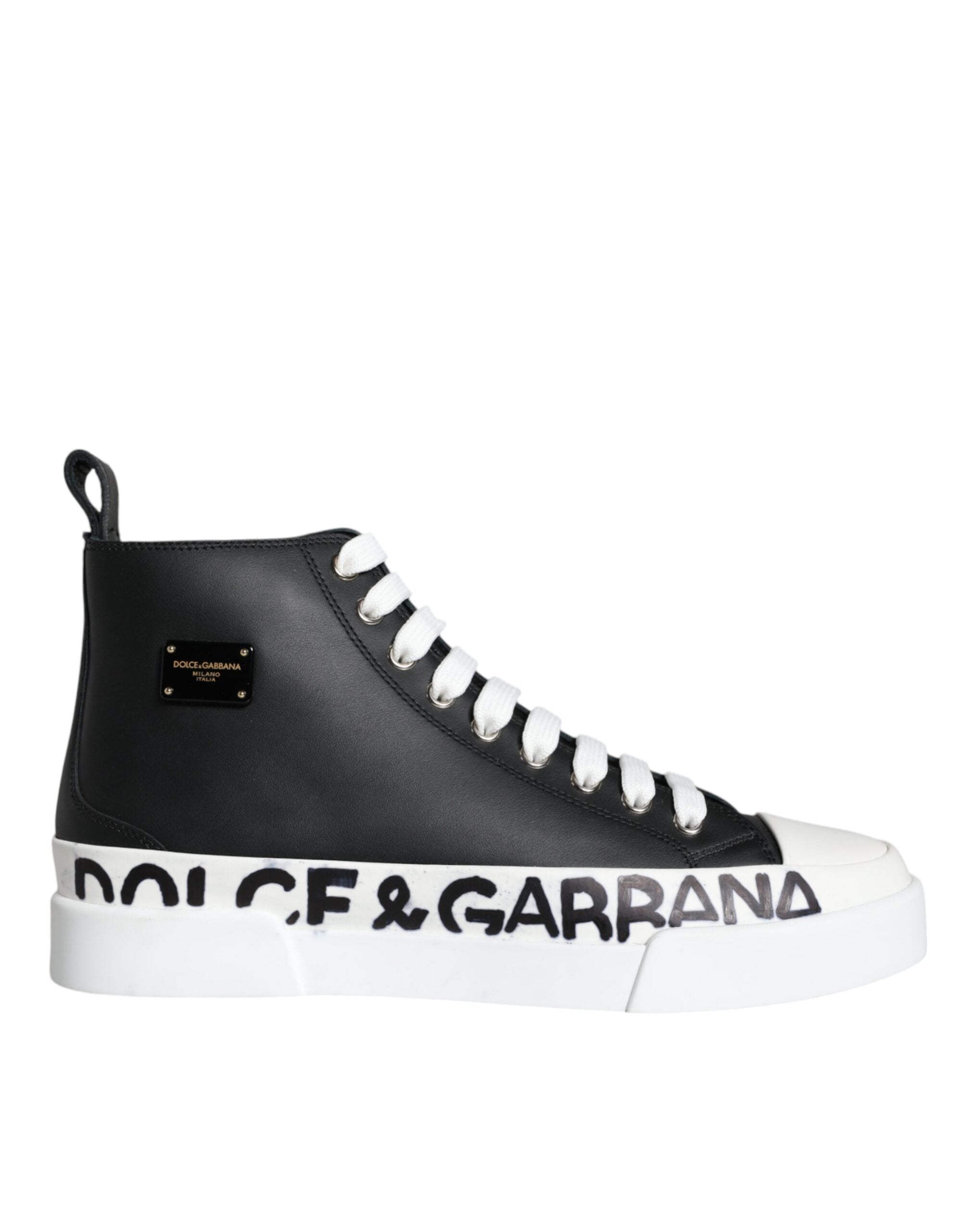 Dolce & Gabbana Μαύρα Λευκά Δερμάτινα Παπούτσια Mid Top Sneakers