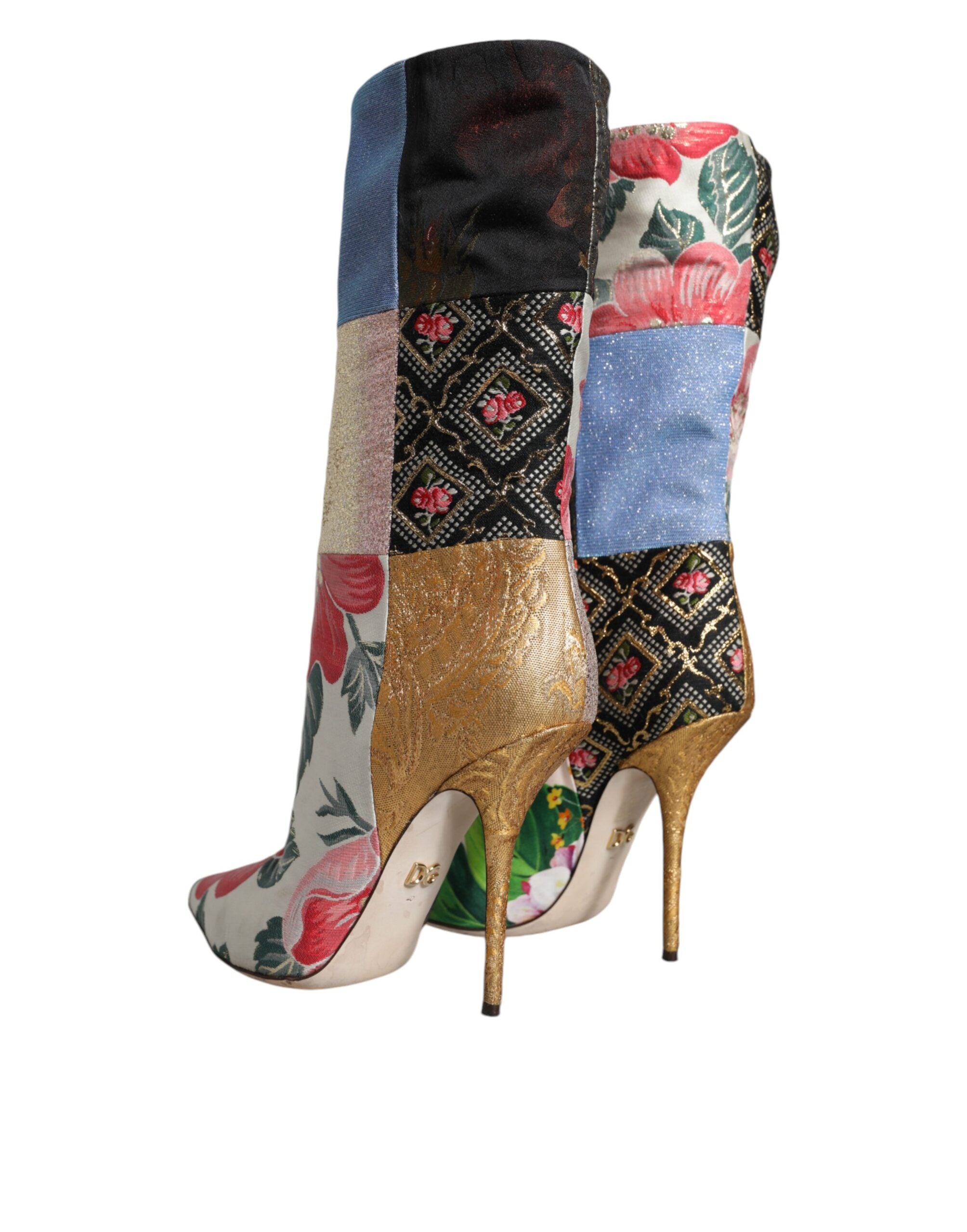 Dolce & Gabbana Multicolor Patchwork Print Heeled Boots Shoes