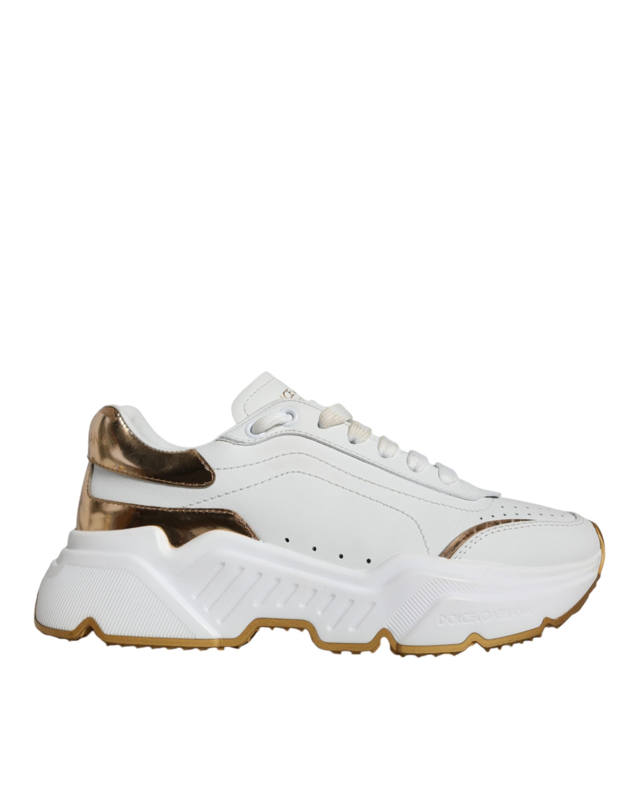 Dolce & Gabbana White Gold DAYMASTER Leather Sneakers Shoes