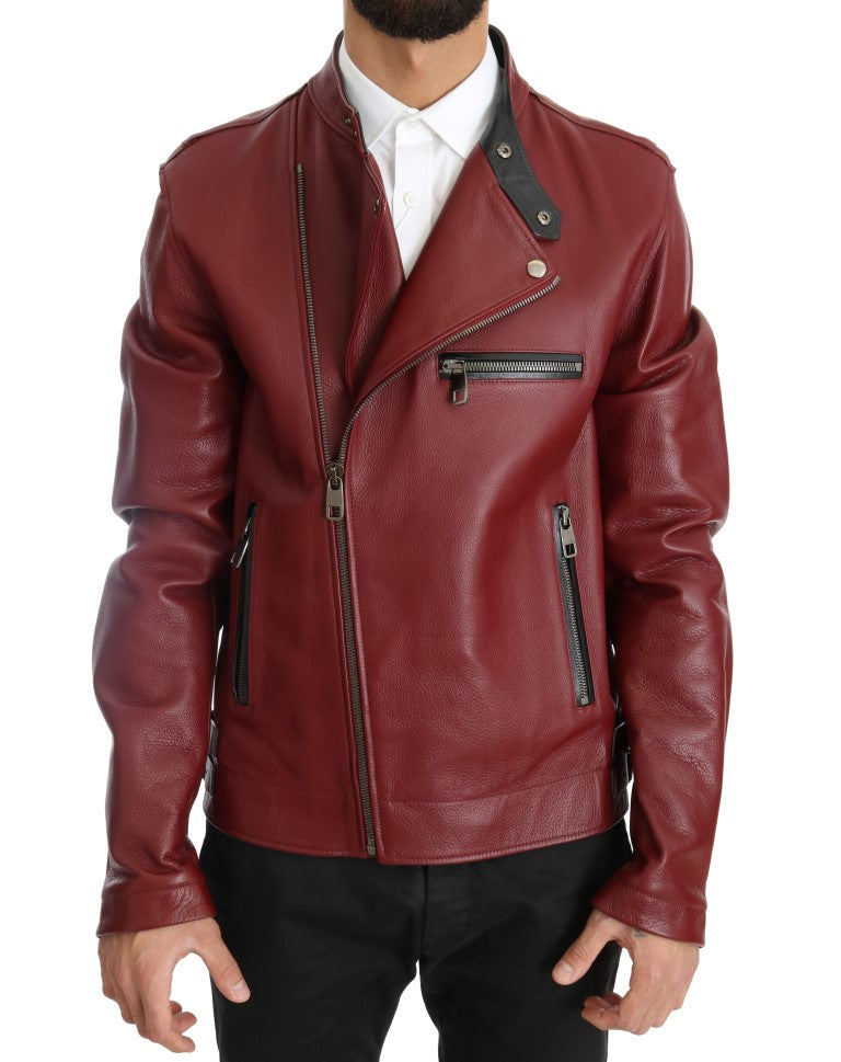 Μπουφάν μοτοσικλέτας Dolce &amp; Gabbana Radiant Red Leather Biker