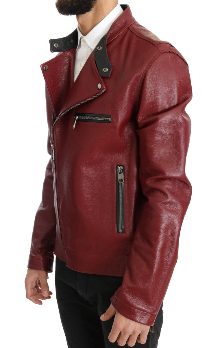 Μπουφάν μοτοσικλέτας Dolce &amp; Gabbana Radiant Red Leather Biker