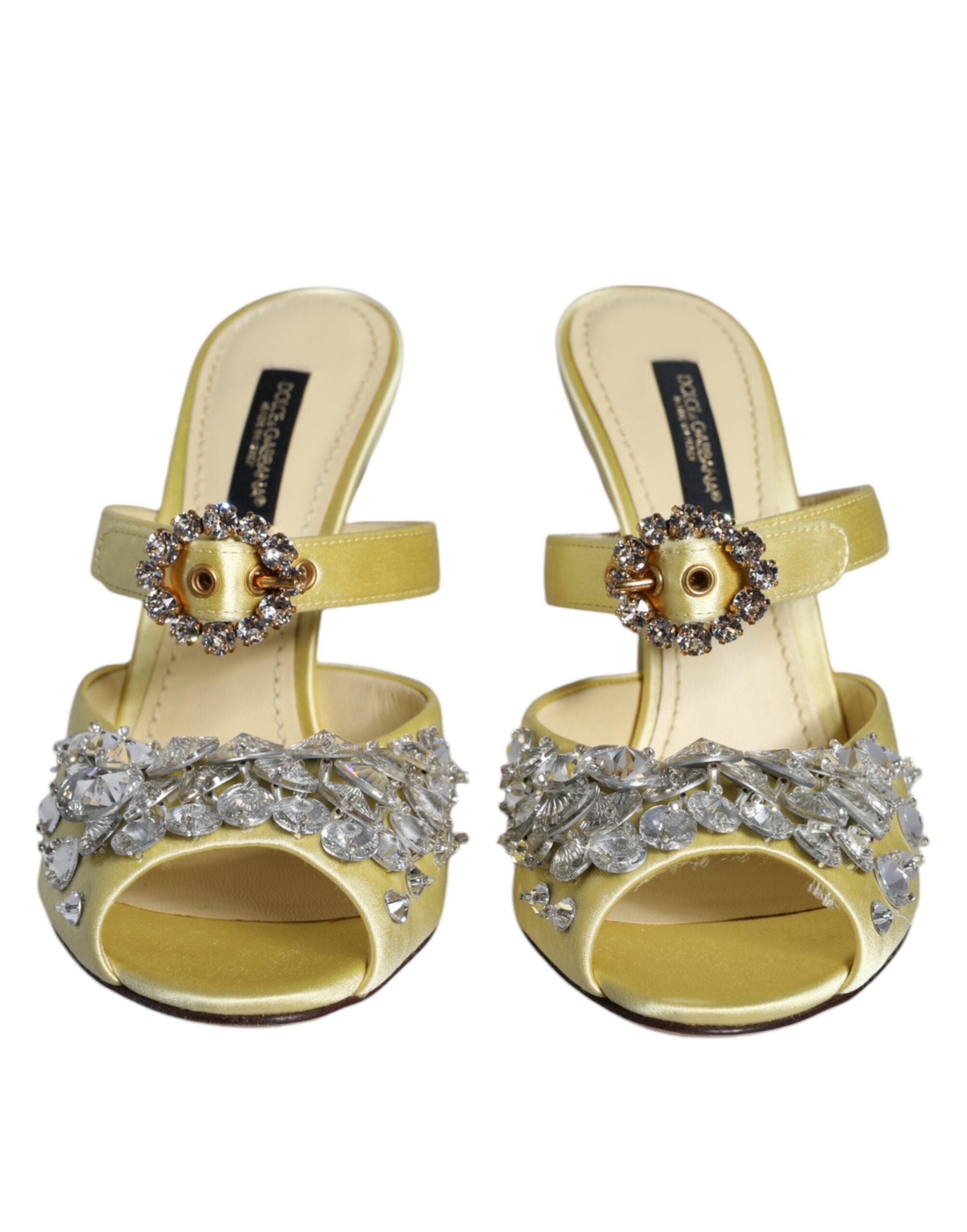 Dolce & Gabbana Κίτρινα Mary Janes Σατέν Κρυστάλλινα Σανδάλια Παπούτσια