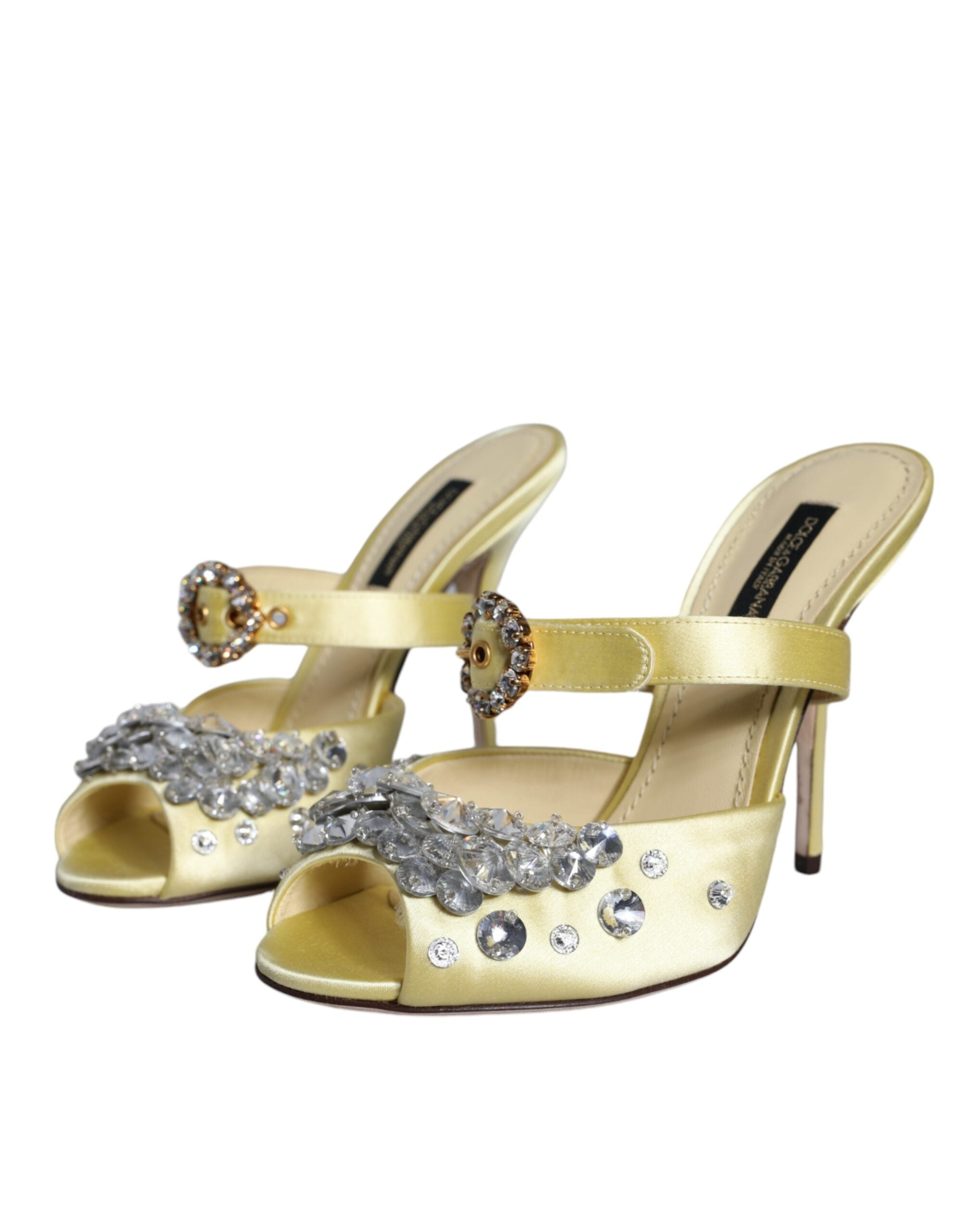 Dolce & Gabbana Κίτρινα Mary Janes Σατέν Κρυστάλλινα Σανδάλια Παπούτσια