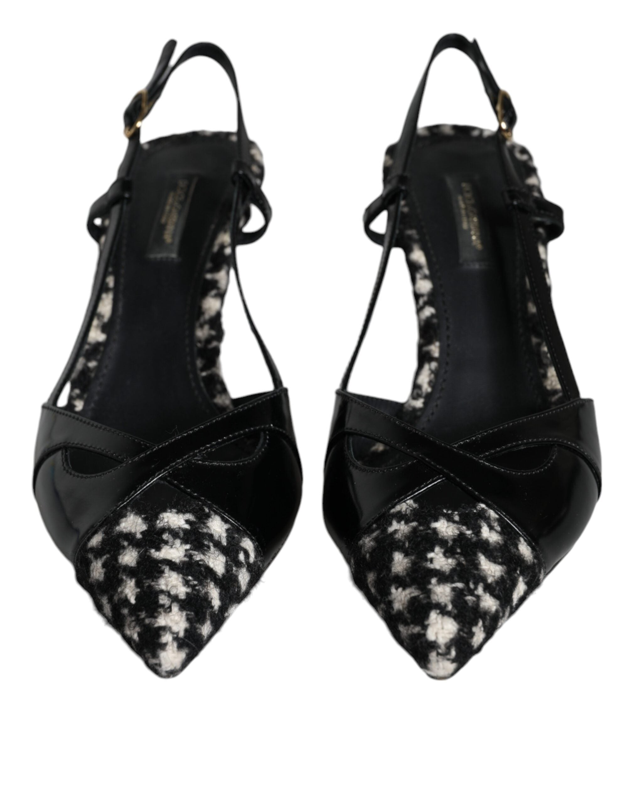 Dolce & Gabbana Μαύρα Δερμάτινα Slingback Παπούτσια Houndstooth