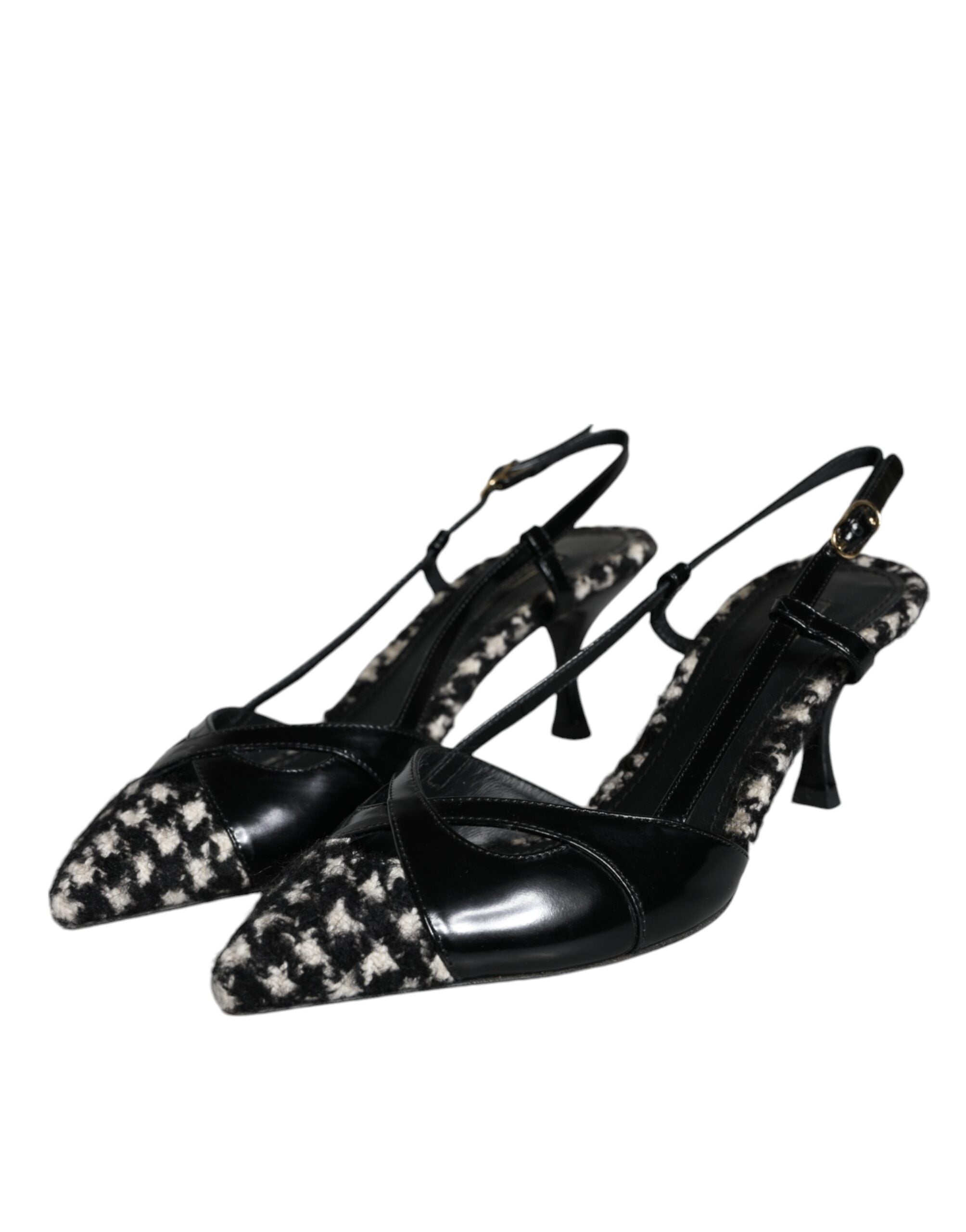 Dolce & Gabbana Μαύρα Δερμάτινα Slingback Παπούτσια Houndstooth