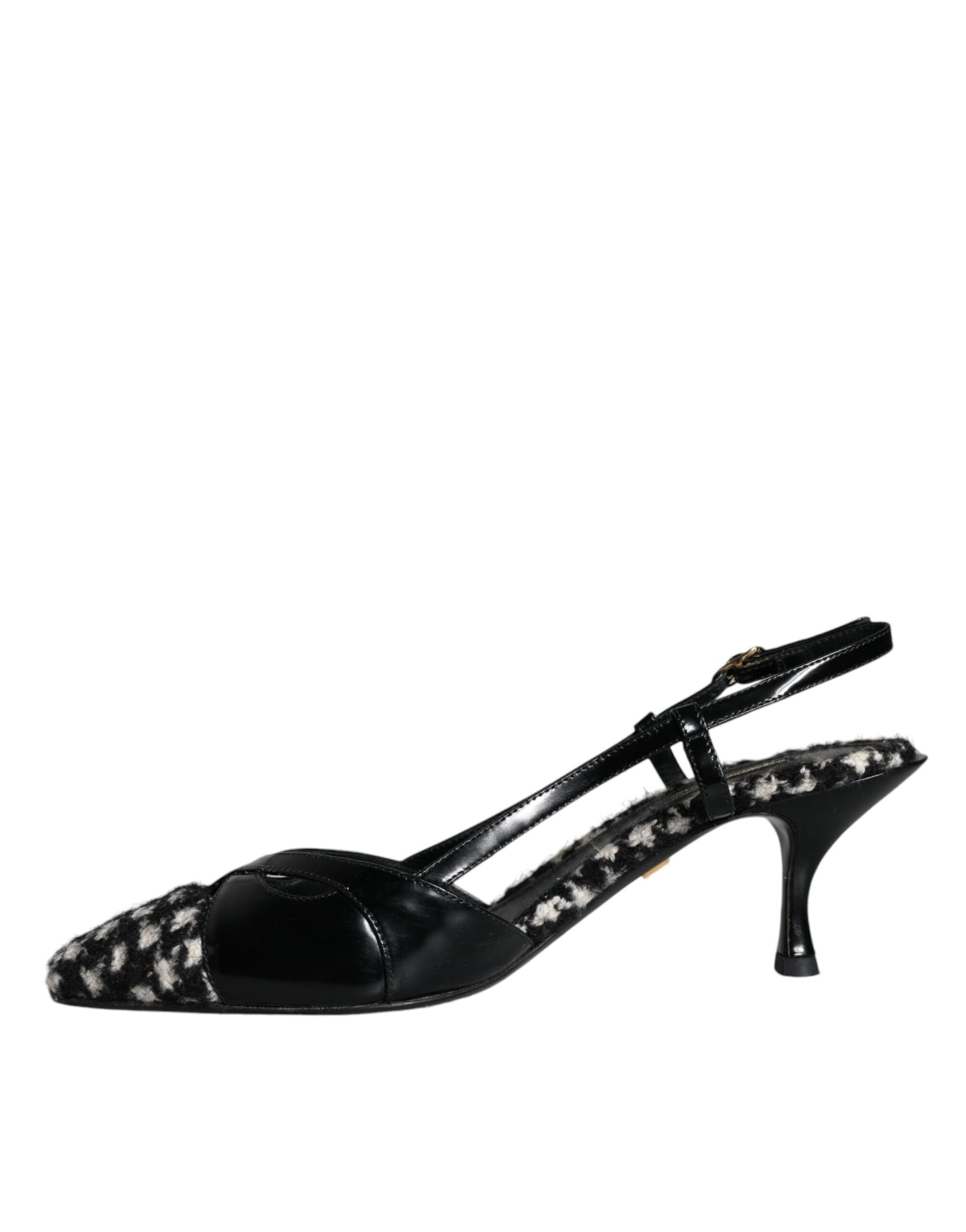 Dolce & Gabbana Μαύρα Δερμάτινα Slingback Παπούτσια Houndstooth