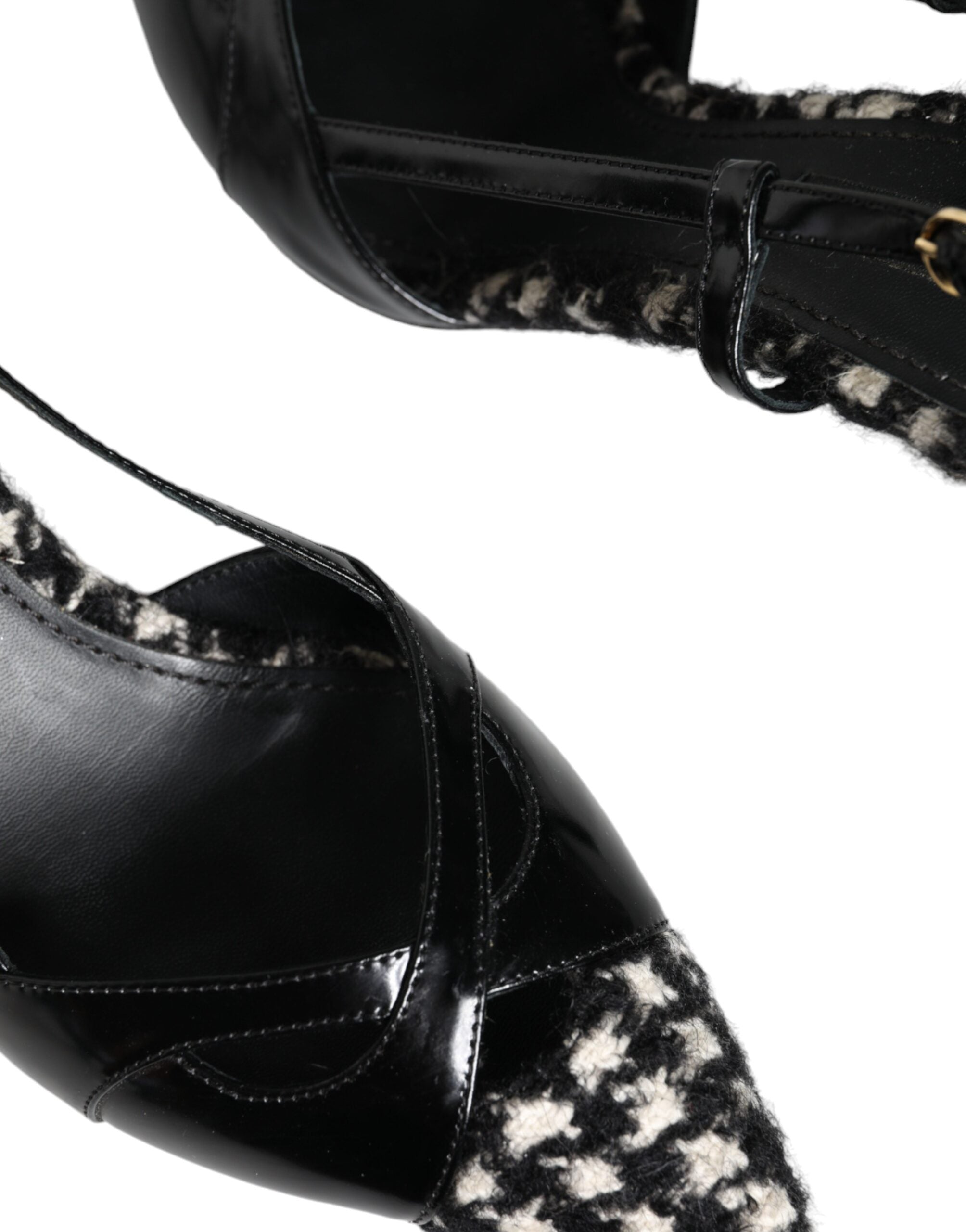 Dolce & Gabbana Μαύρα Δερμάτινα Slingback Παπούτσια Houndstooth