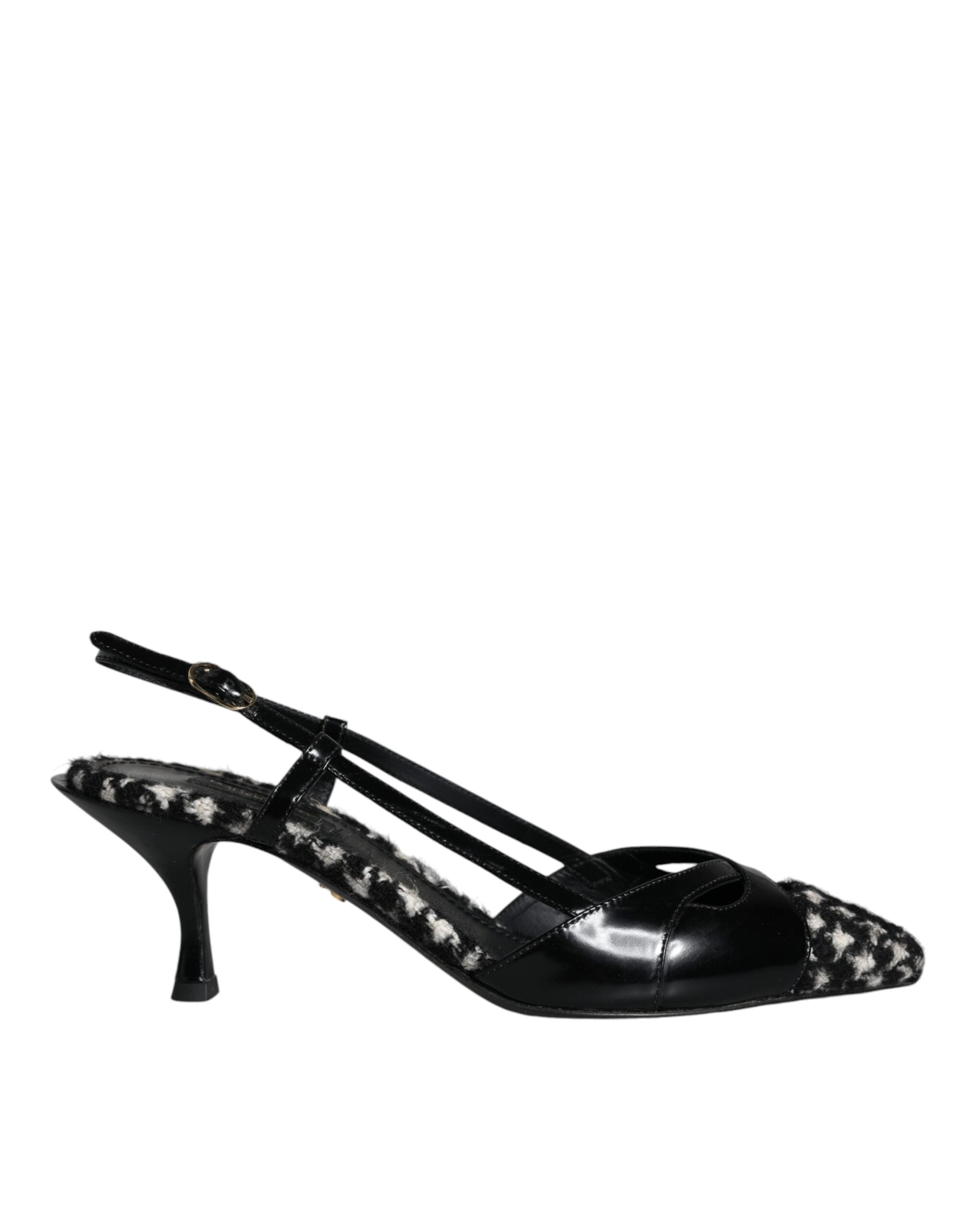 Dolce & Gabbana Μαύρα Δερμάτινα Slingback Παπούτσια Houndstooth