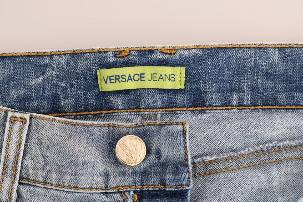 Versace Jeans Chic Γαλάζια Σχισμένα Τζιν Slim Fit