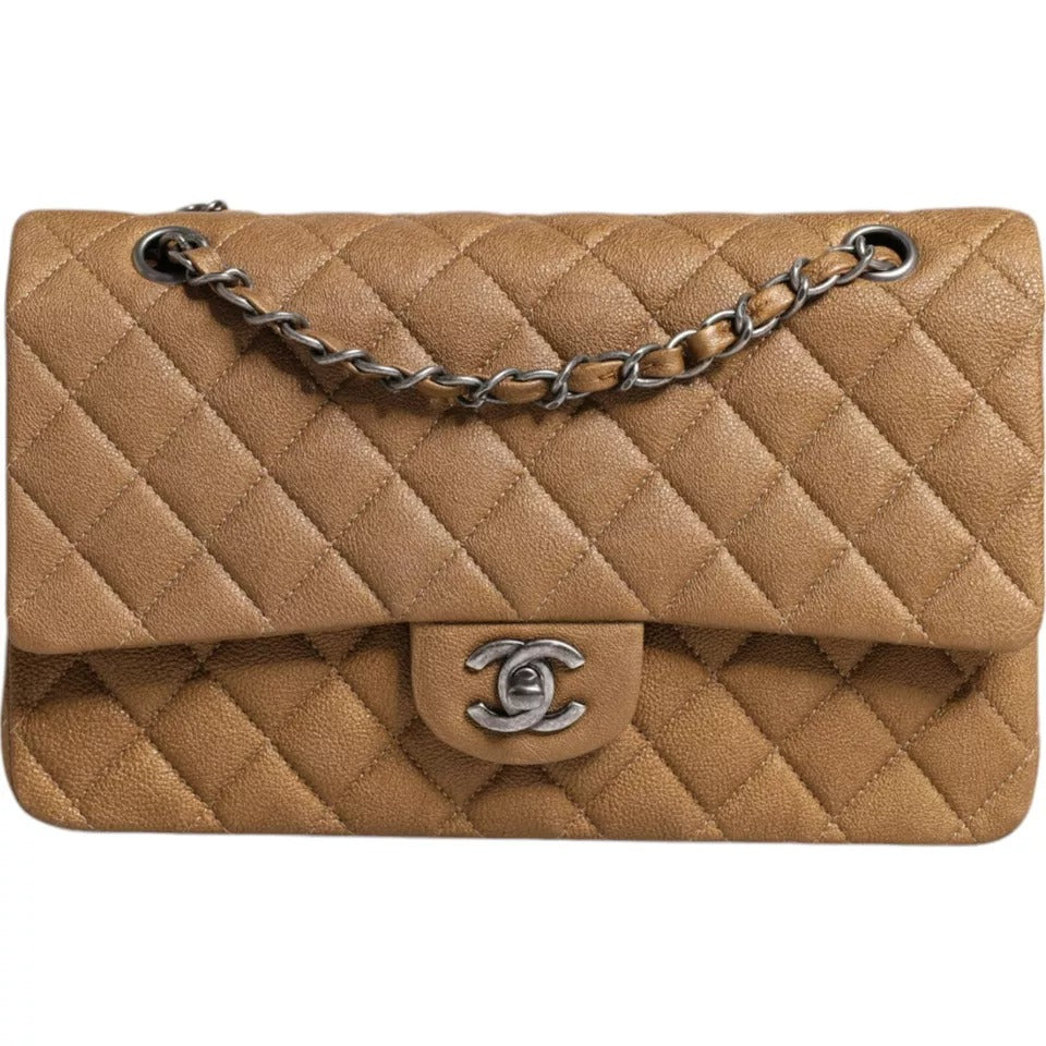 Chanel Σκούρο Χρυσό Caviar Medium Classic Διπλό Flap Τσάντα Ώμου