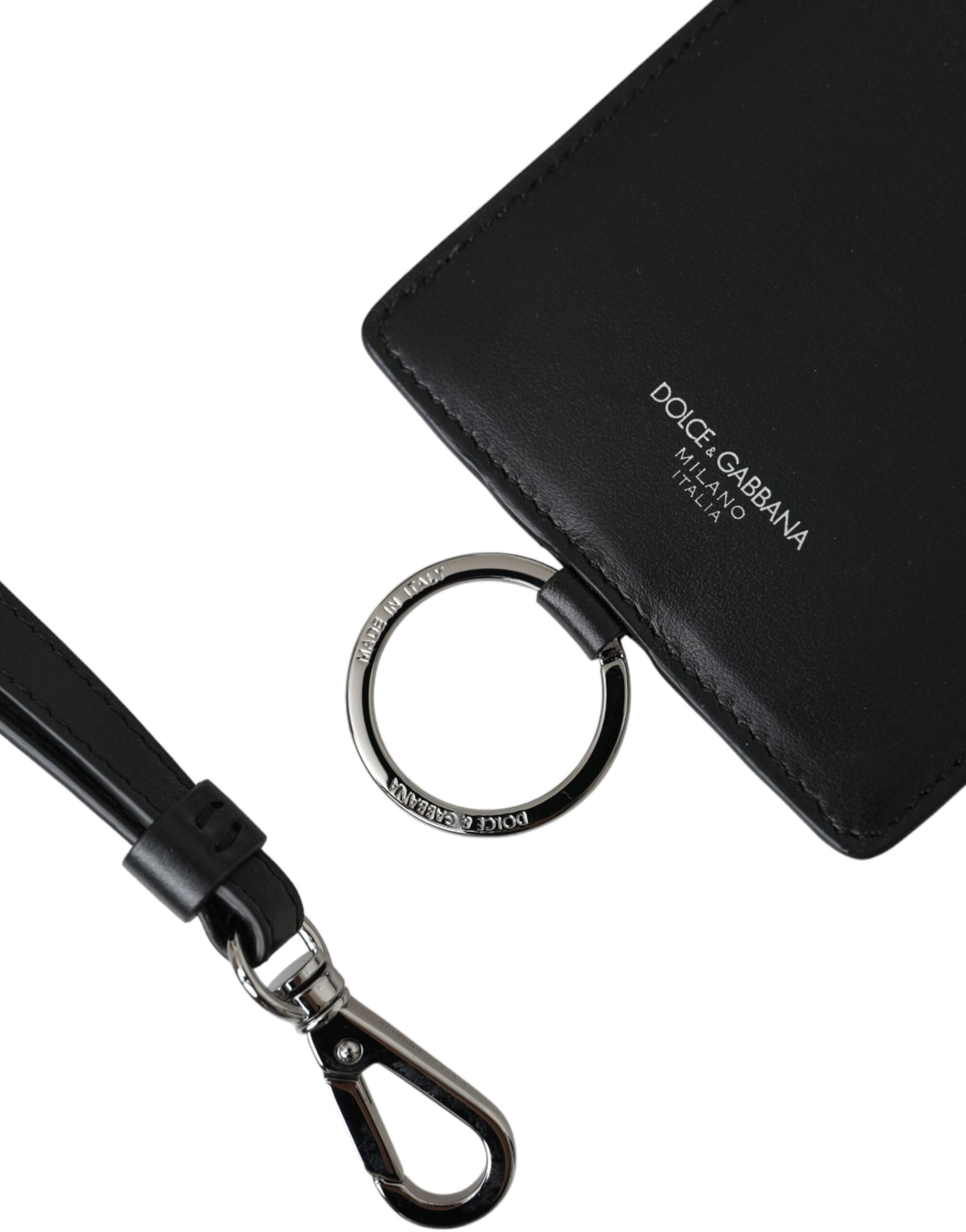 Ανδρικό πορτοφόλι με λογότυπο Dolce &amp; Gabbana Black Calf Leather Lanyard