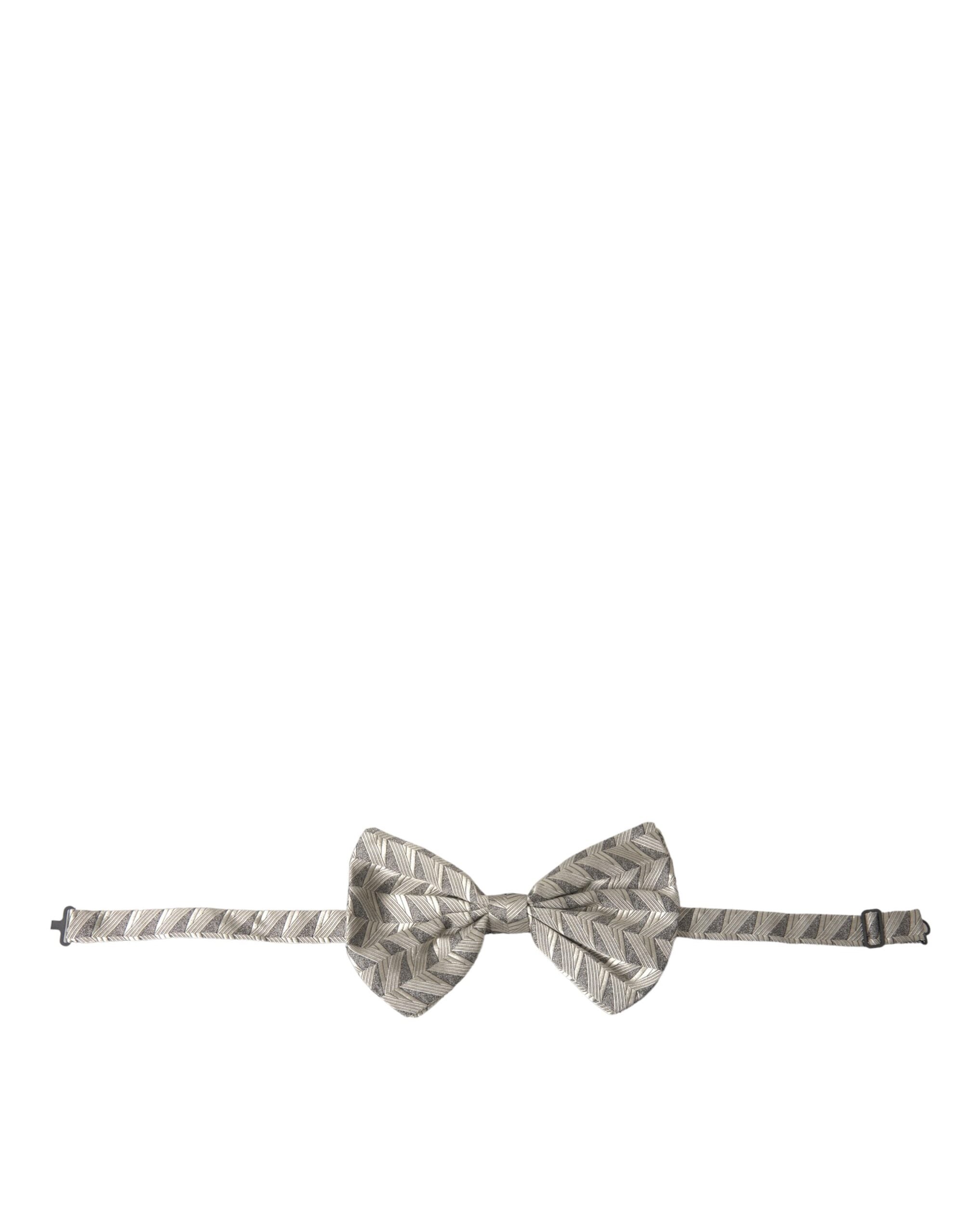 Dolce & Gabbana Silver Fantasy Print Adjustable Neck Bow Tie Men