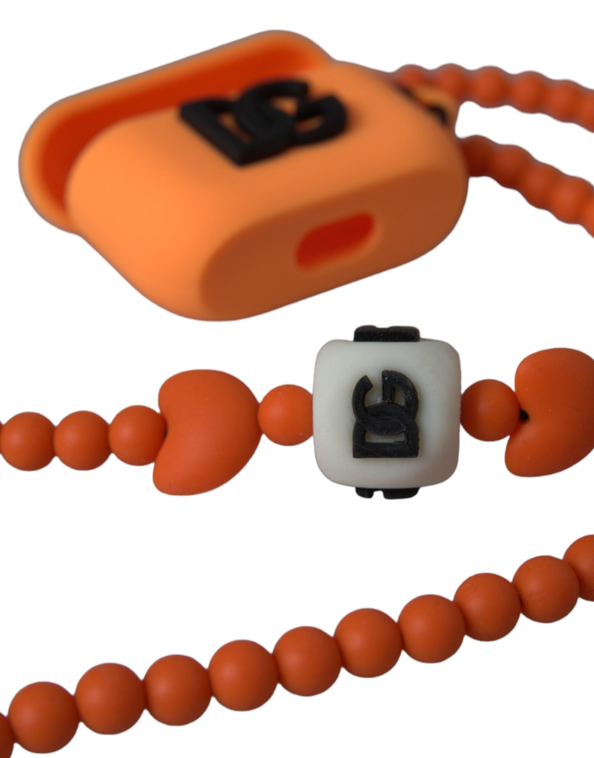 Θήκη Airpods με λουράκι με χάντρες με λογότυπο Dolce & Gabbana Orange Silicone Rubber