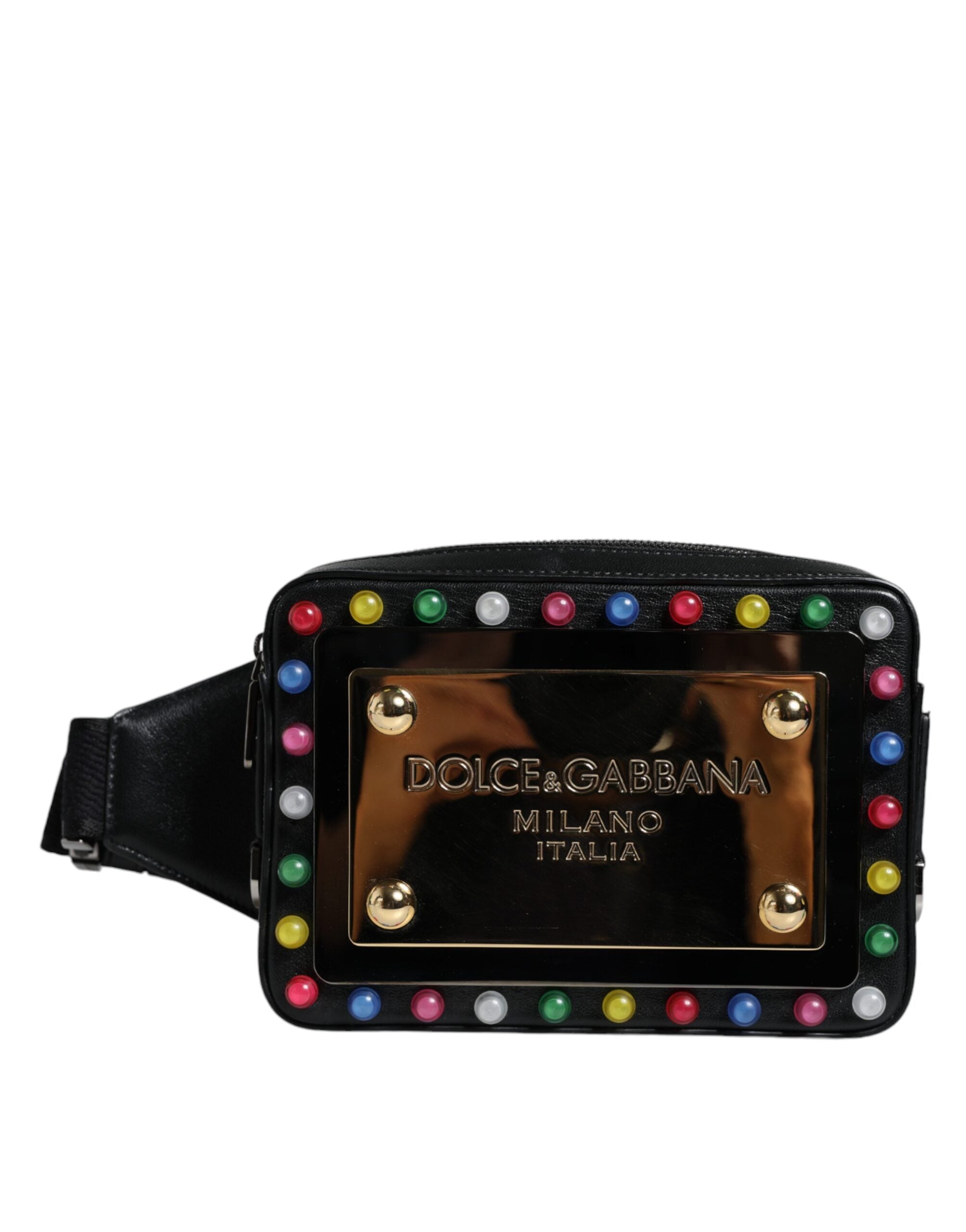 Dolce & Gabbana Μαύρη Δερμάτινη Ζώνη Μέσης Τσάντα Fanny Pack με Λογότυπο LED