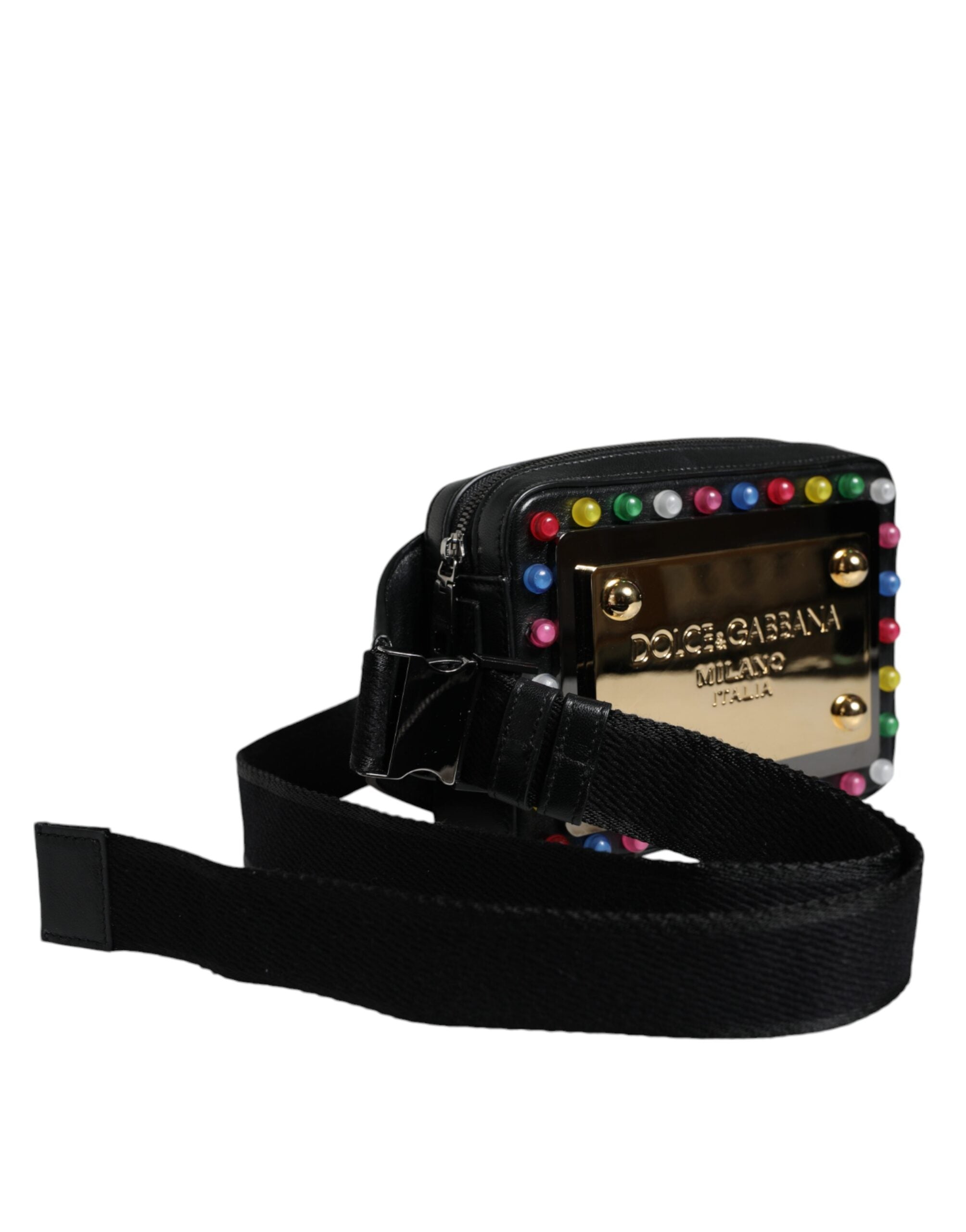 Dolce & Gabbana Μαύρη Δερμάτινη Ζώνη LED Logo Μέσης Fanny Pack Τσάντα