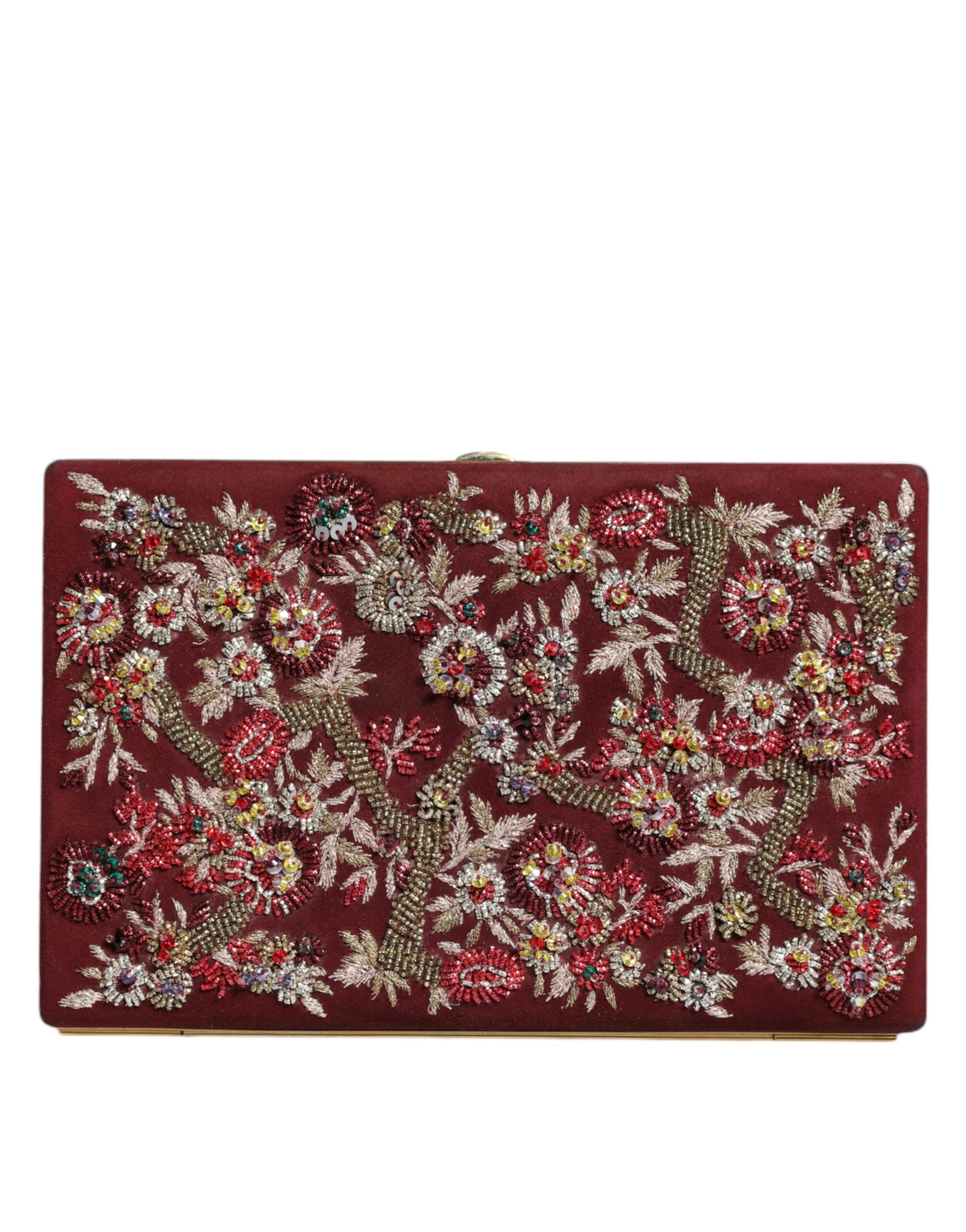 Βραδινή Τσάντα Clutch Dolce & Gabbana Bordeaux Velvet Χρυσό Πλαίσιο