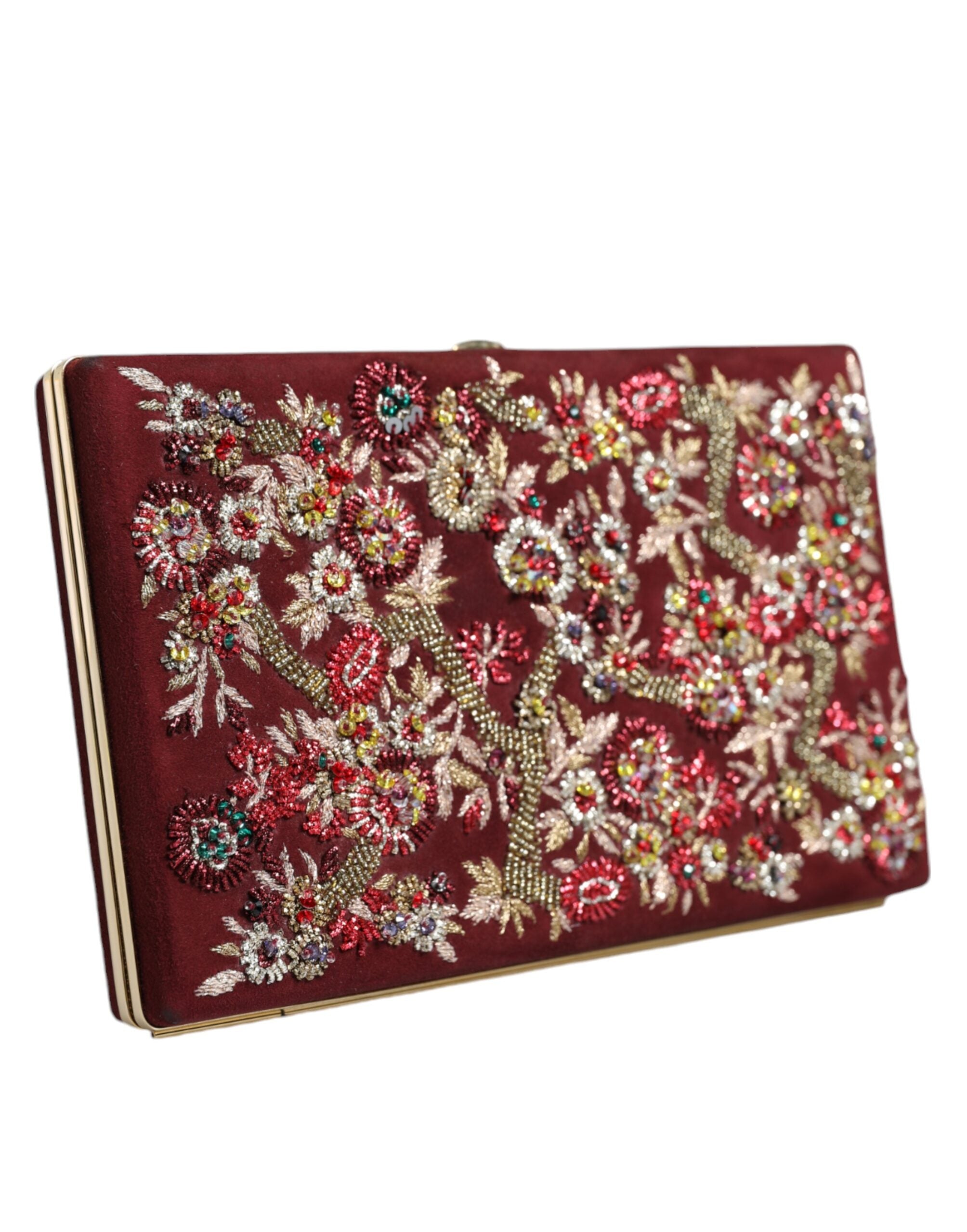 Dolce & Gabbana Clutch Evening Bag με Χρυσό Πλαίσιο από Βελούδο Bordeaux