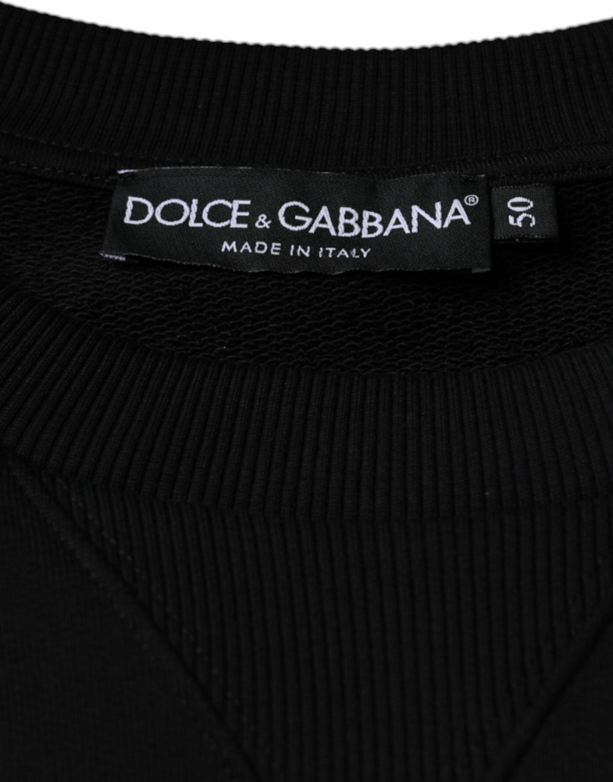 Dolce & Gabbana Μαύρο Λογότυπο Βαμβακερό Μπλούζα με Μακριά Μανίκια