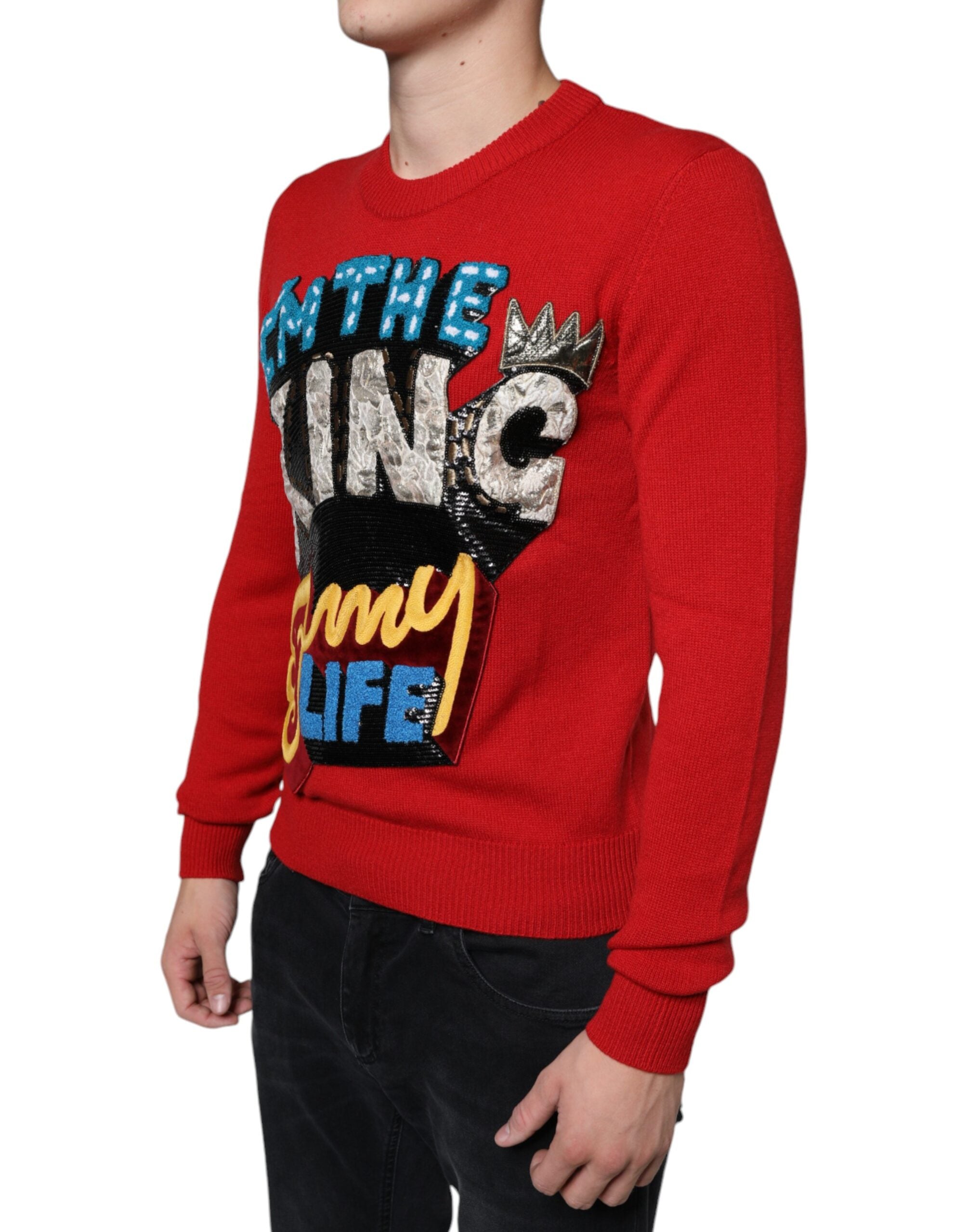 Dolce & Gabbana Είμαι ο Βασιλιάς Κόκκινη Μάλλινη Μπλούζα Crew Neck