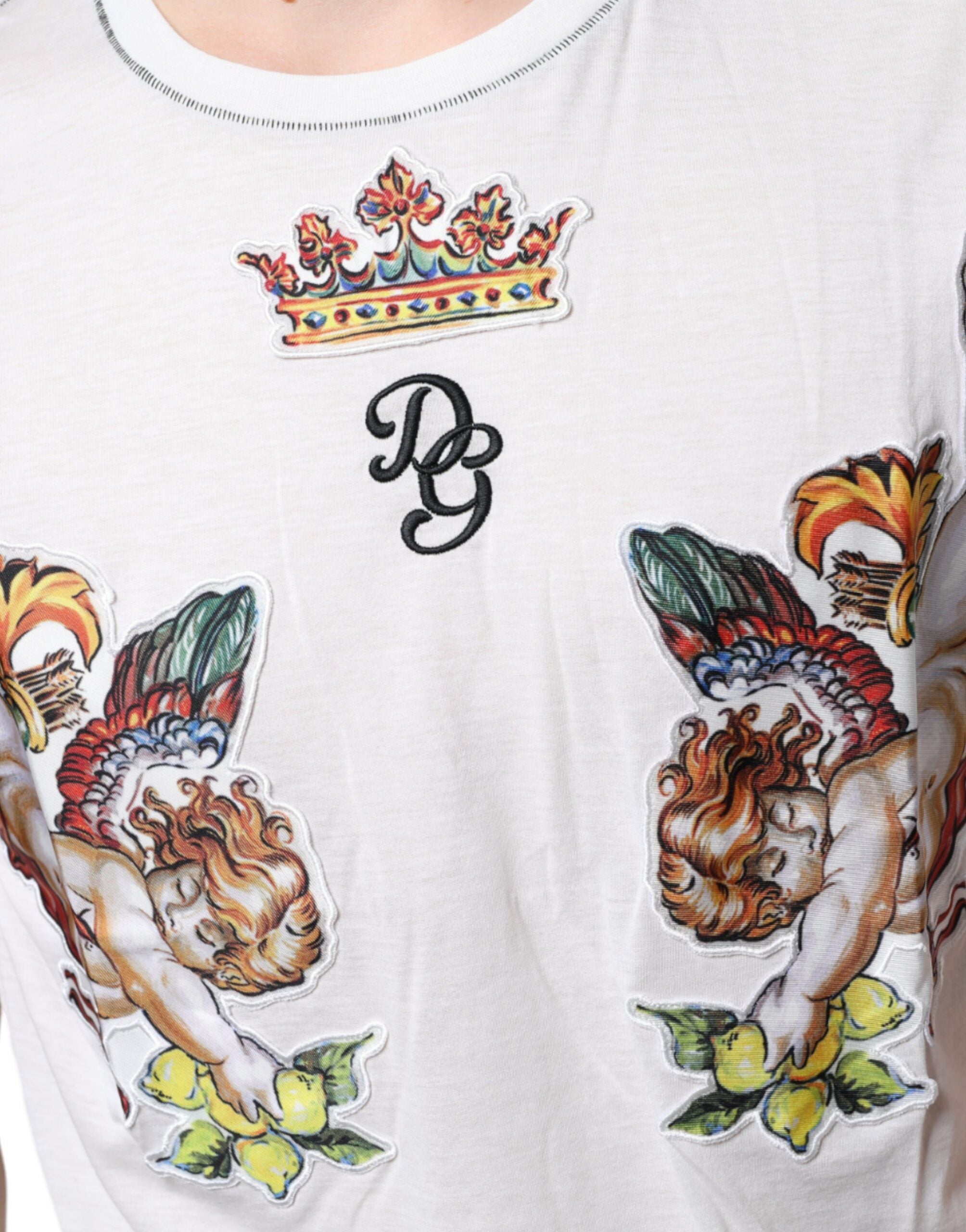 Dolce & Gabbana White Angel Crown Print Crew Neck T-shirt