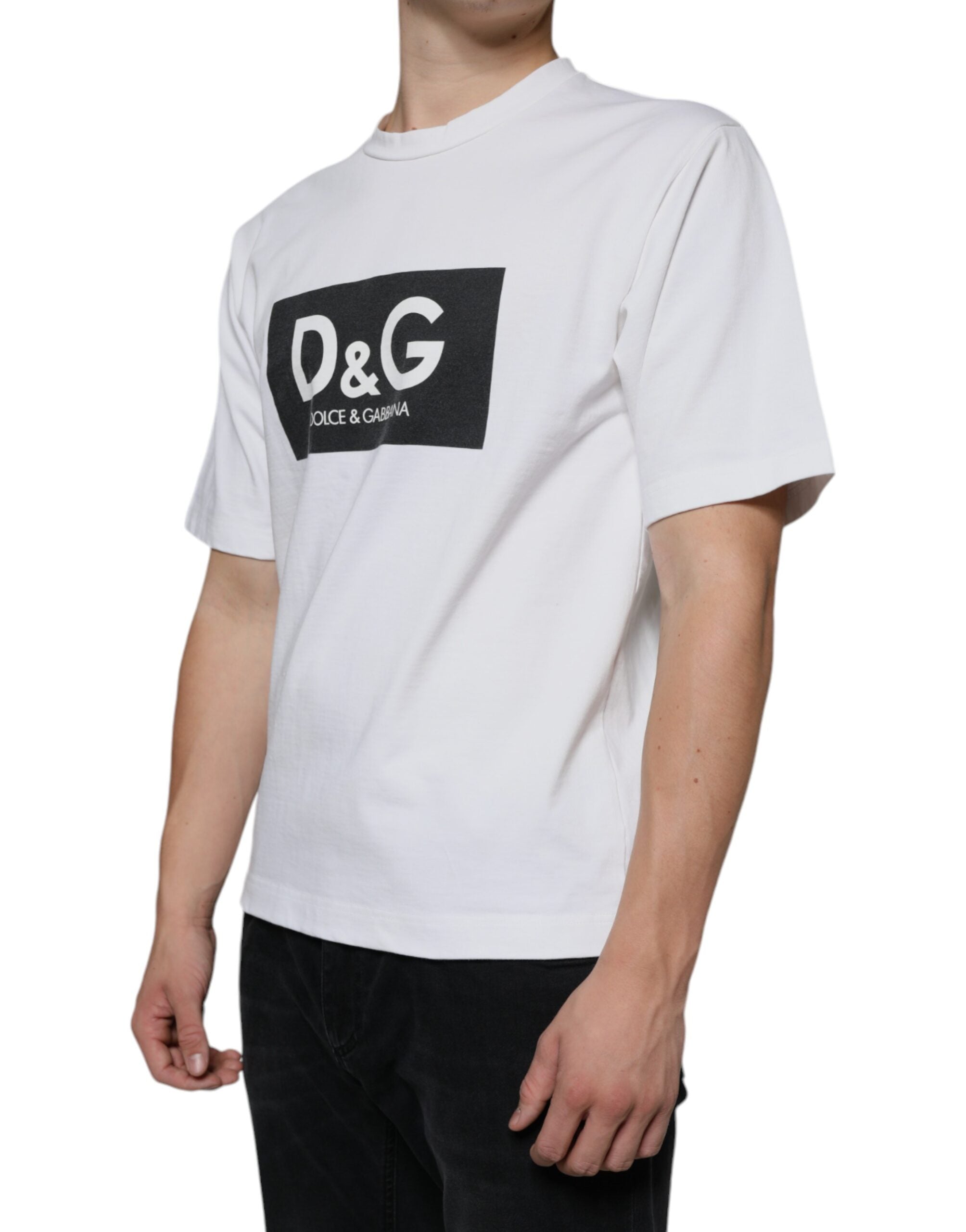 Dolce & Gabbana Λευκό Βαμβακερό T-shirt με Εκτύπωση Λογότυπου DG