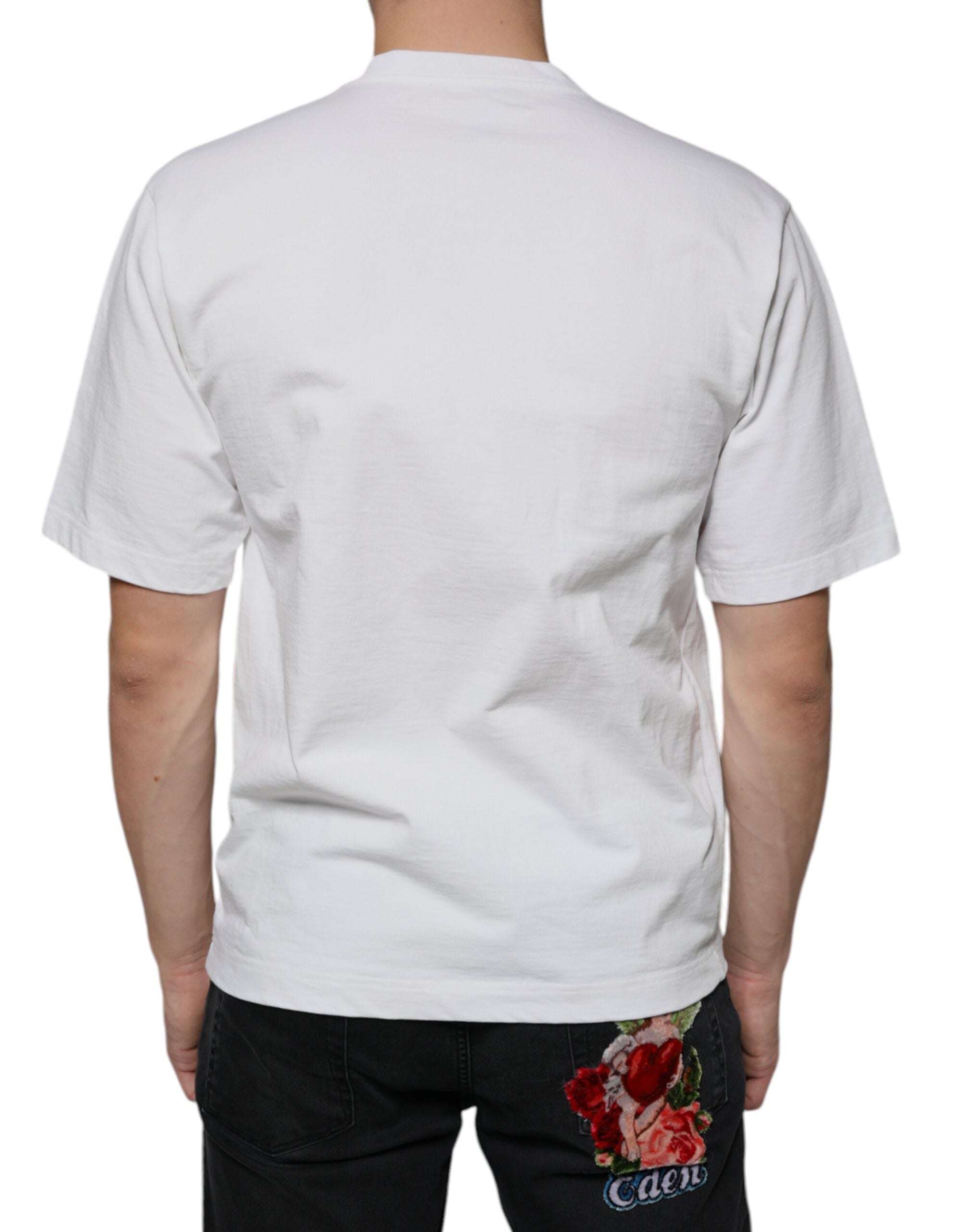 Dolce & Gabbana Λευκό Βαμβακερό T-shirt με Εκτύπωση Λογότυπου DG