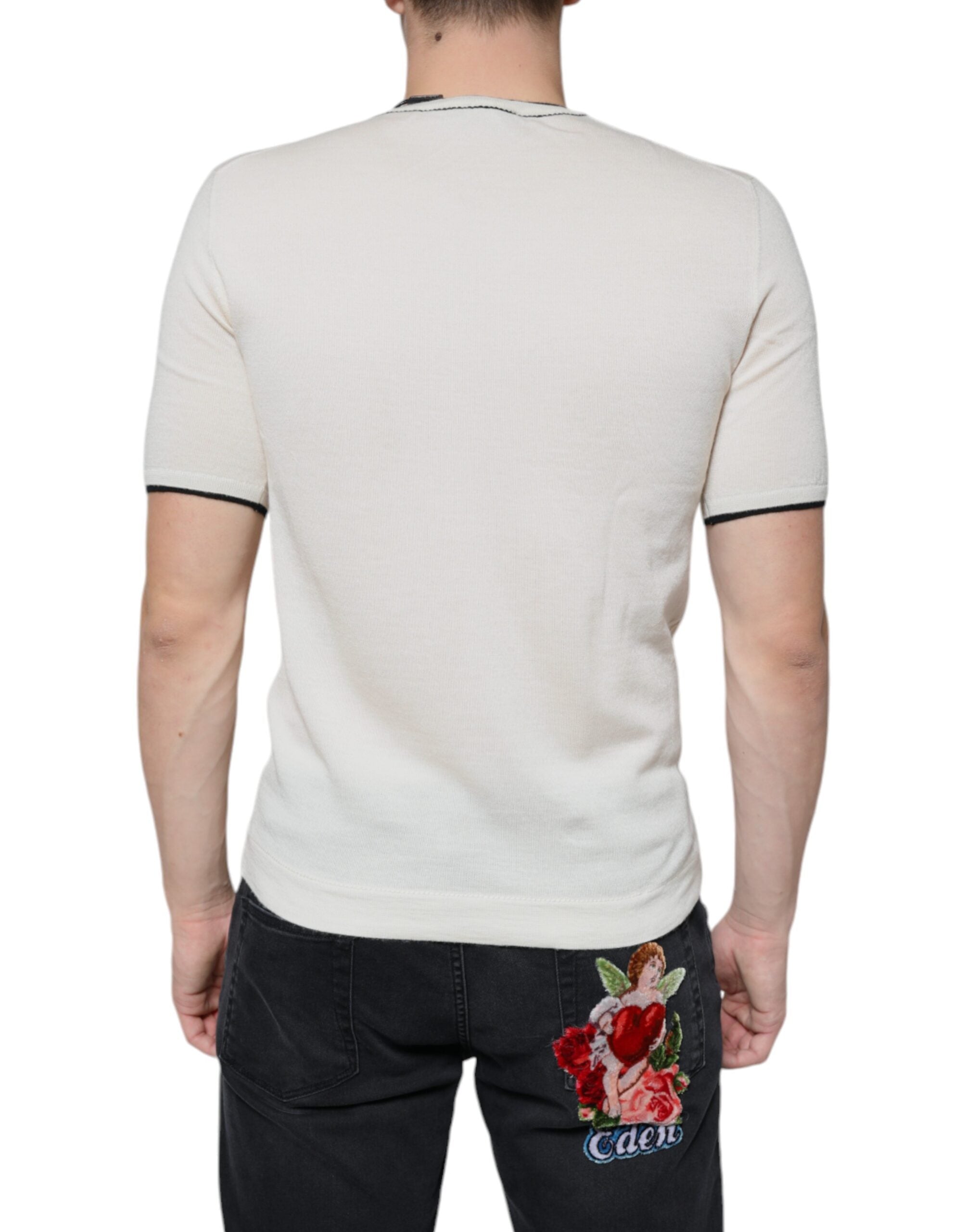 Dolce & Gabbana Off White Κασμιρένιο T-shirt με Κοντά Μανίκια