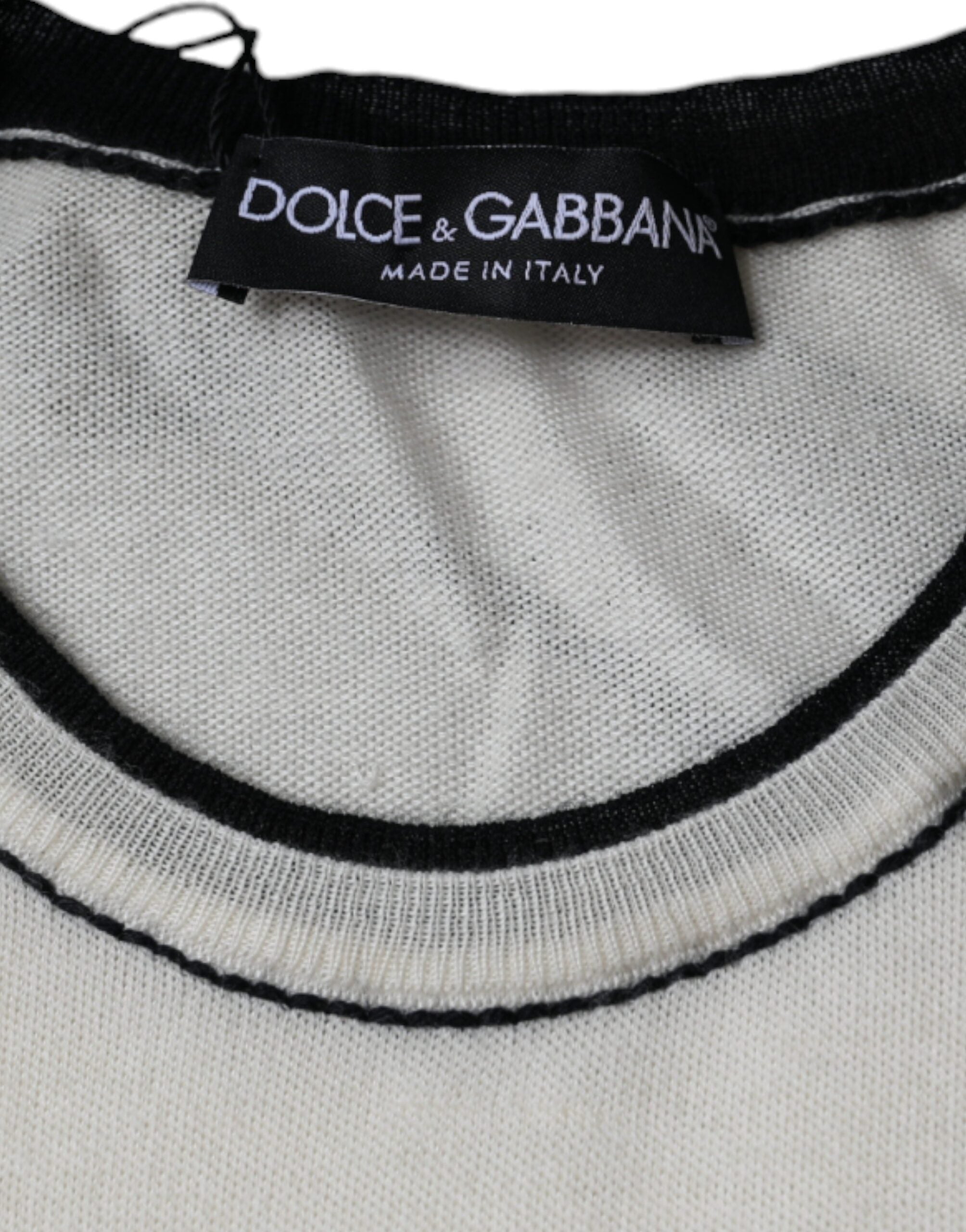 Dolce & Gabbana Off White Κασμιρένιο T-shirt με Κοντά Μανίκια