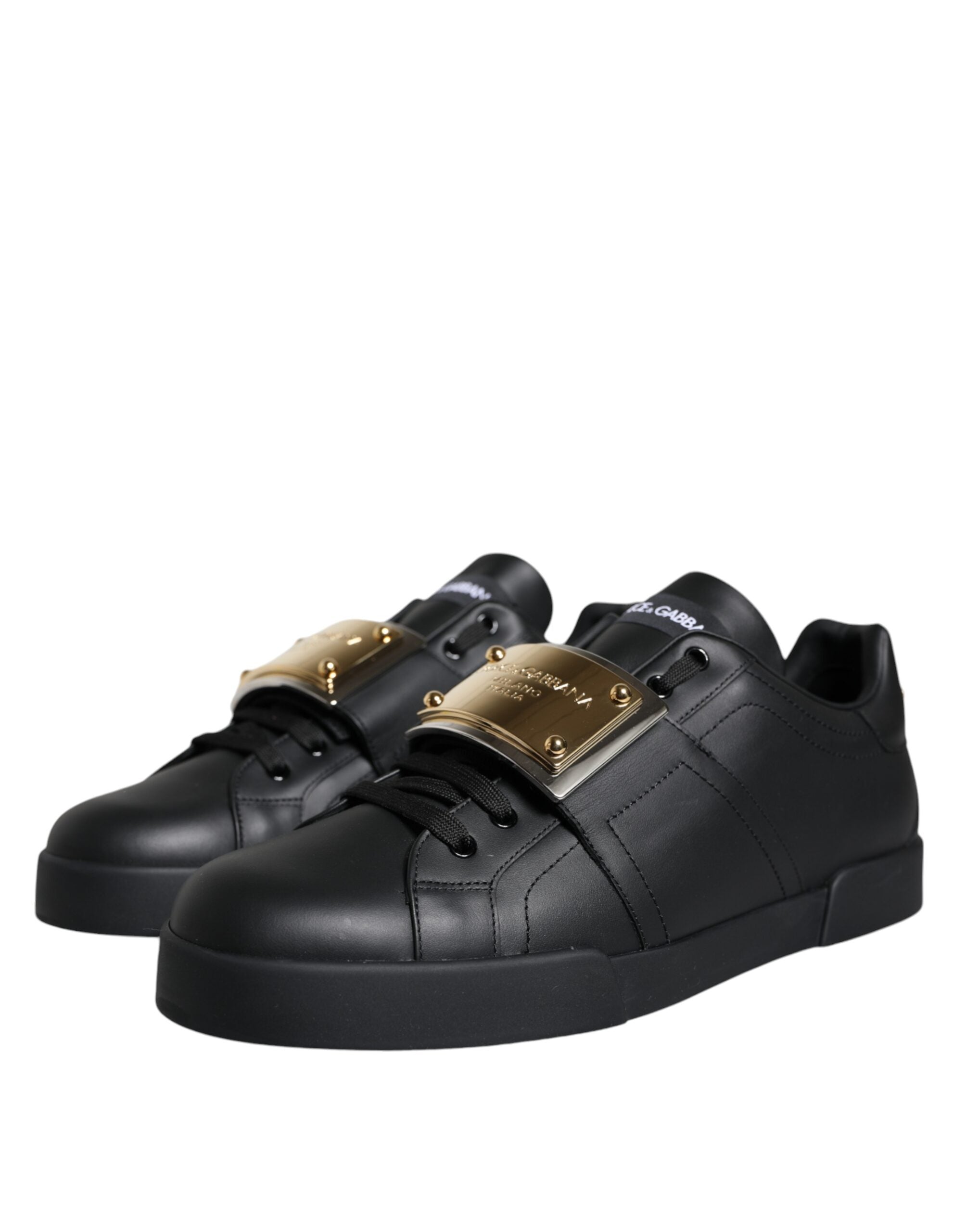 Dolce & Gabbana Μαύρα Δερμάτινα Χαμηλά Παπούτσια Portofino Sneakers