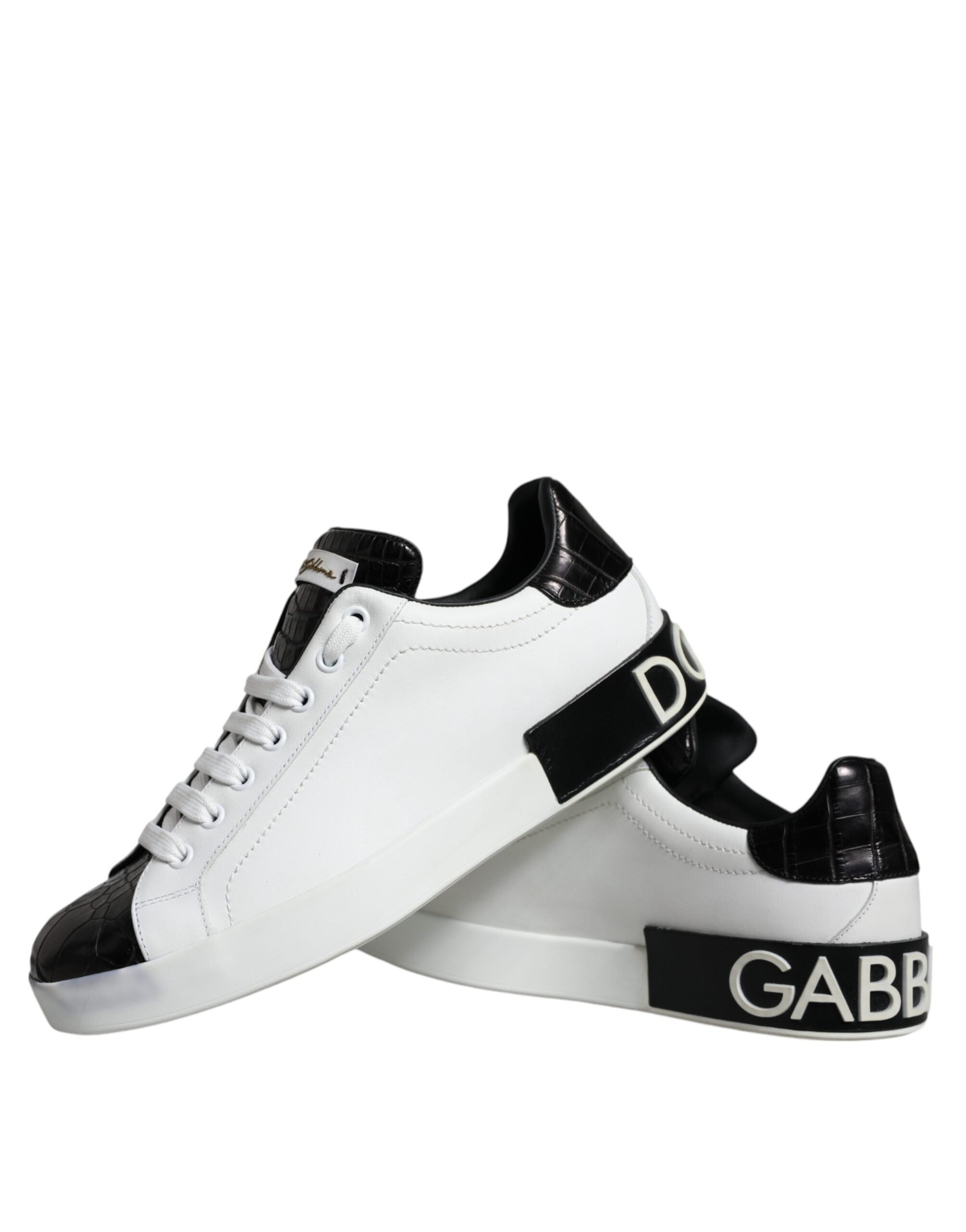 Dolce & Gabbana Μαύρα Δερμάτινα Παπούτσια Sneaker Logo Portofino