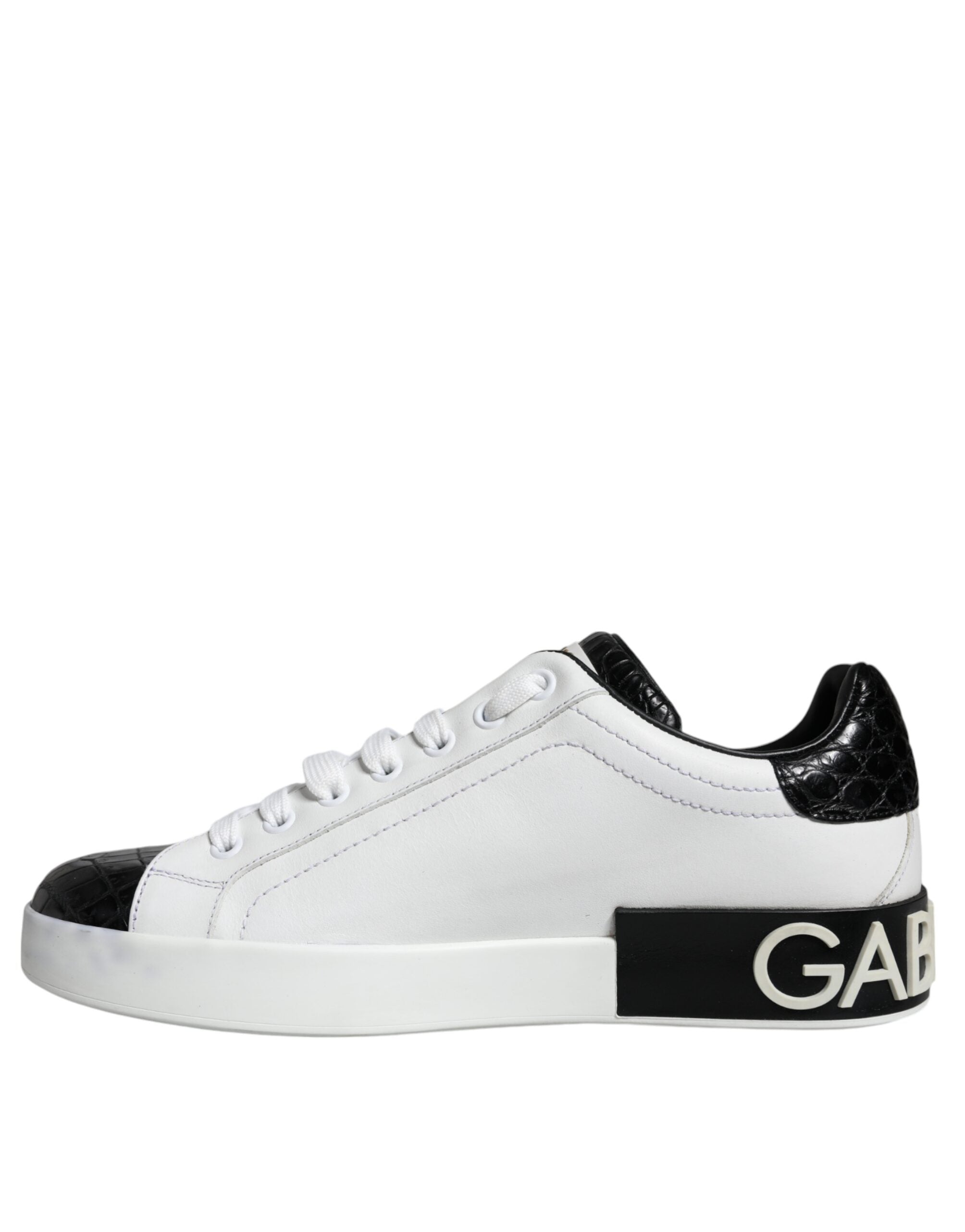 Dolce & Gabbana Μαύρα Δερμάτινα Παπούτσια Logo Portofino Sneaker