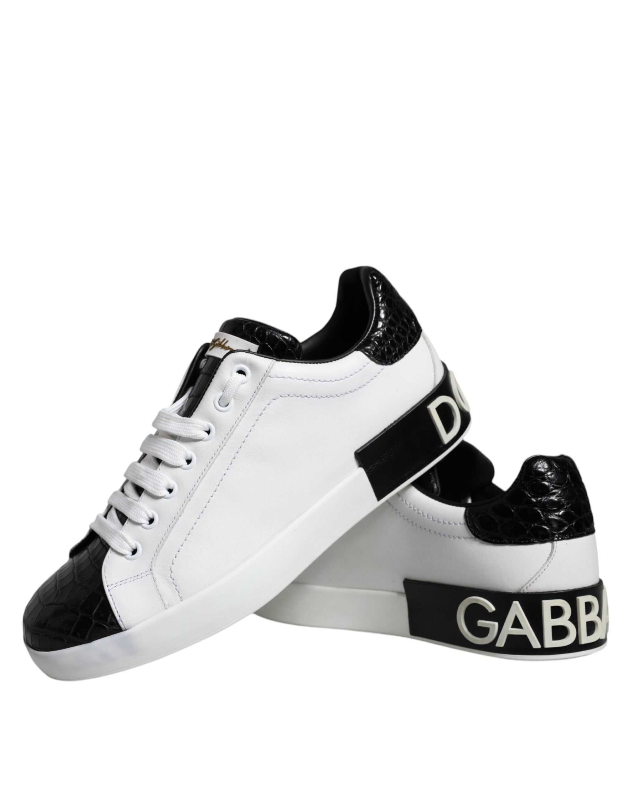 Dolce & Gabbana Μαύρα Δερμάτινα Παπούτσια Logo Portofino Sneaker