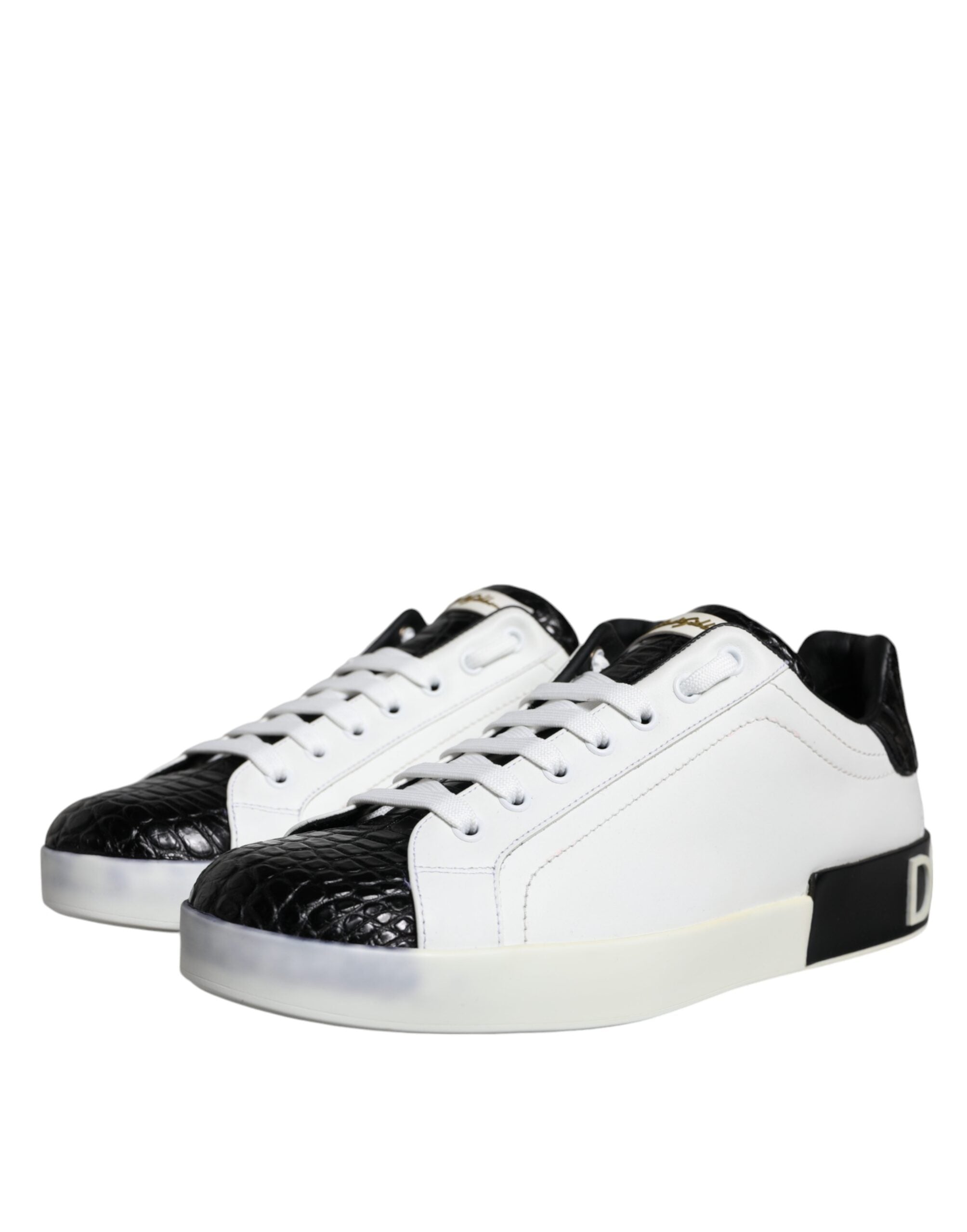 Dolce & Gabbana Μαύρα Δερμάτινα Παπούτσια Logo Portofino Sneakers