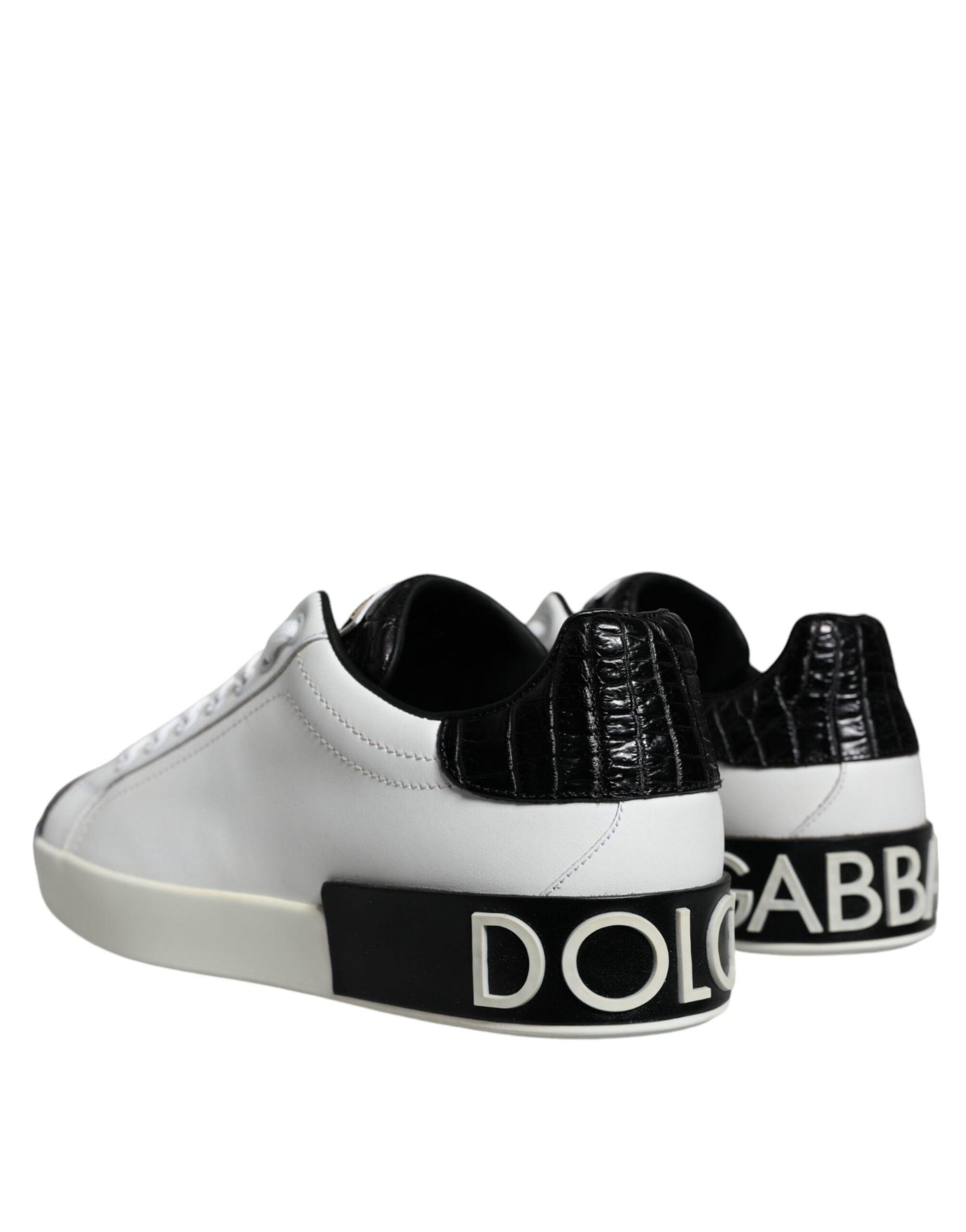 Dolce & Gabbana Μαύρα Δερμάτινα Παπούτσια Logo Portofino Sneakers