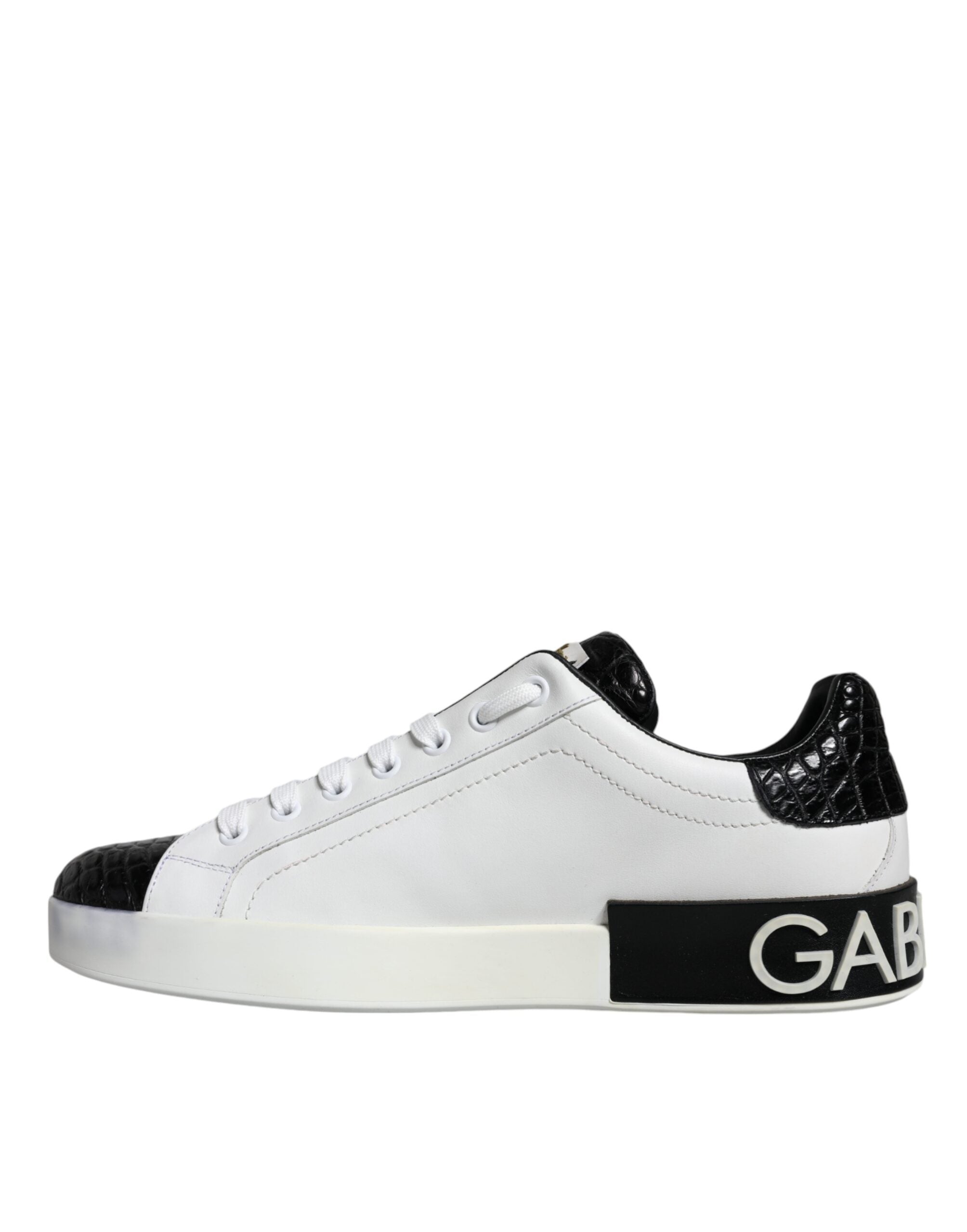 Dolce & Gabbana Μαύρα Δερμάτινα Παπούτσια Logo Portofino Sneakers