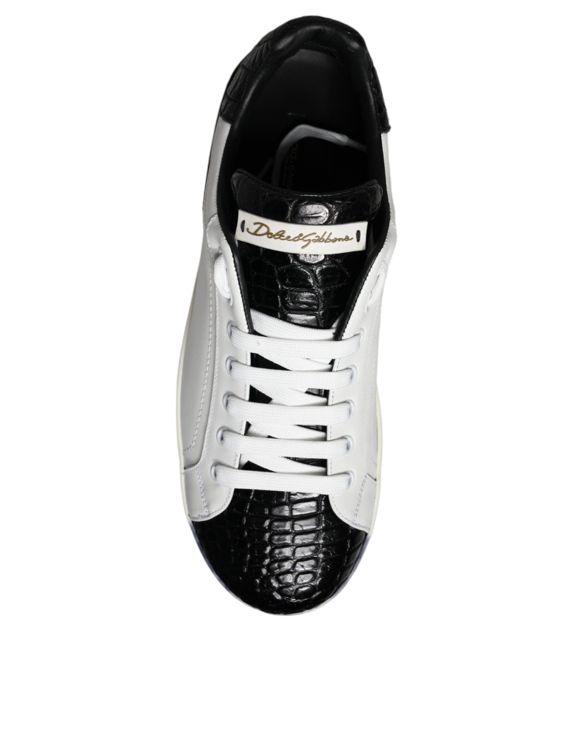 Dolce & Gabbana Μαύρα Δερμάτινα Παπούτσια Logo Portofino Sneakers