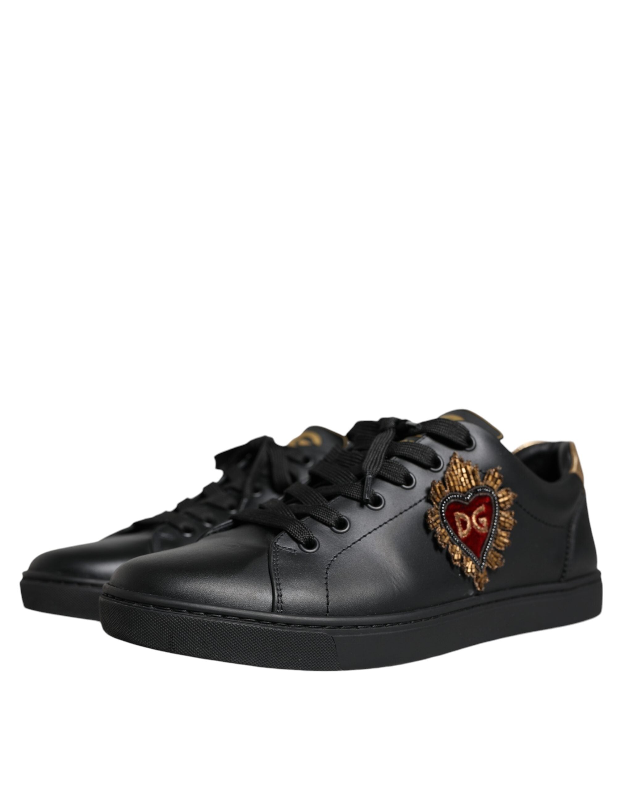 Dolce & Gabbana Μαύρα Δερμάτινα Χαμηλά Sneakers με Καρδιά