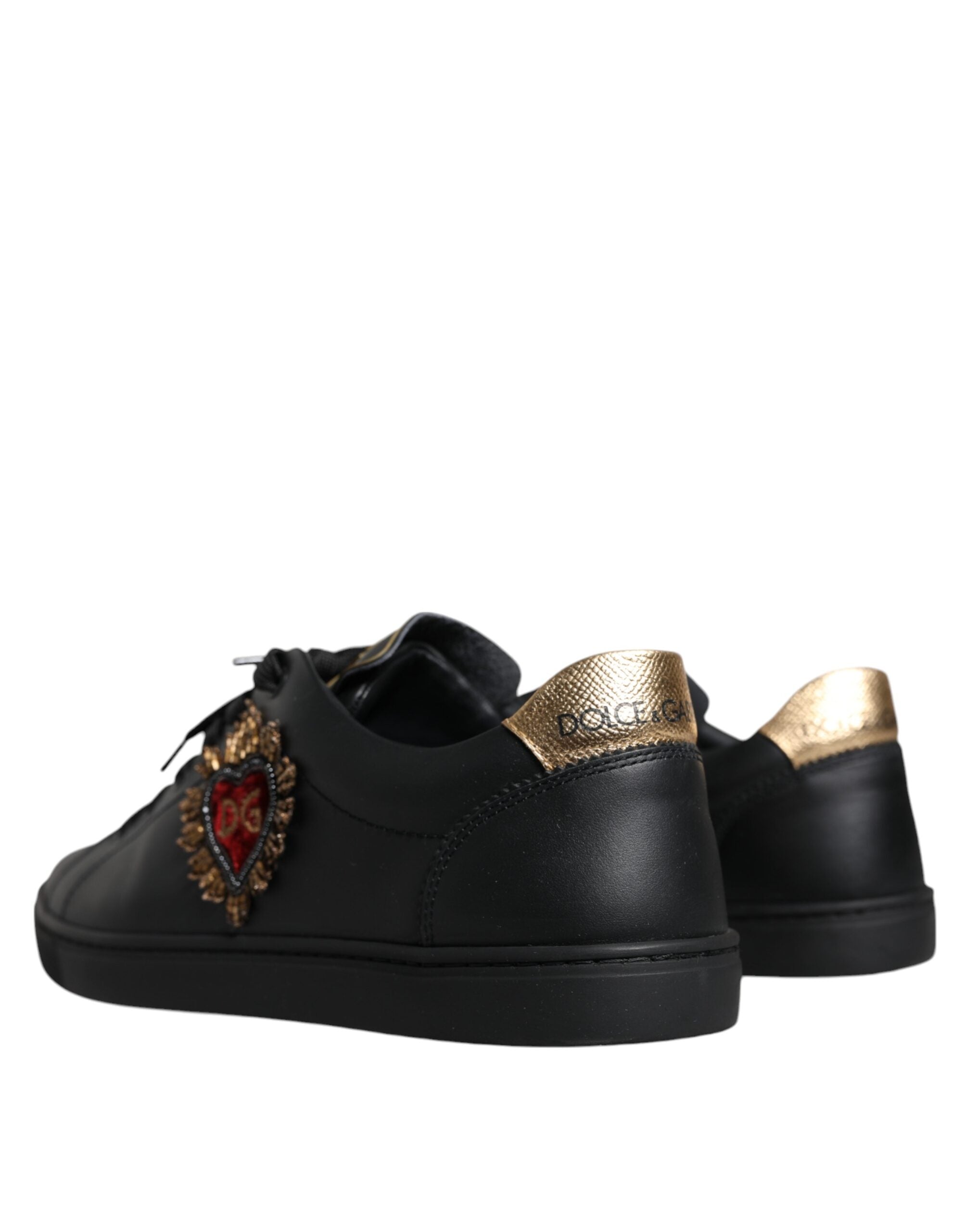 Dolce & Gabbana Μαύρα Δερμάτινα Χαμηλά Sneakers με Καρδιά