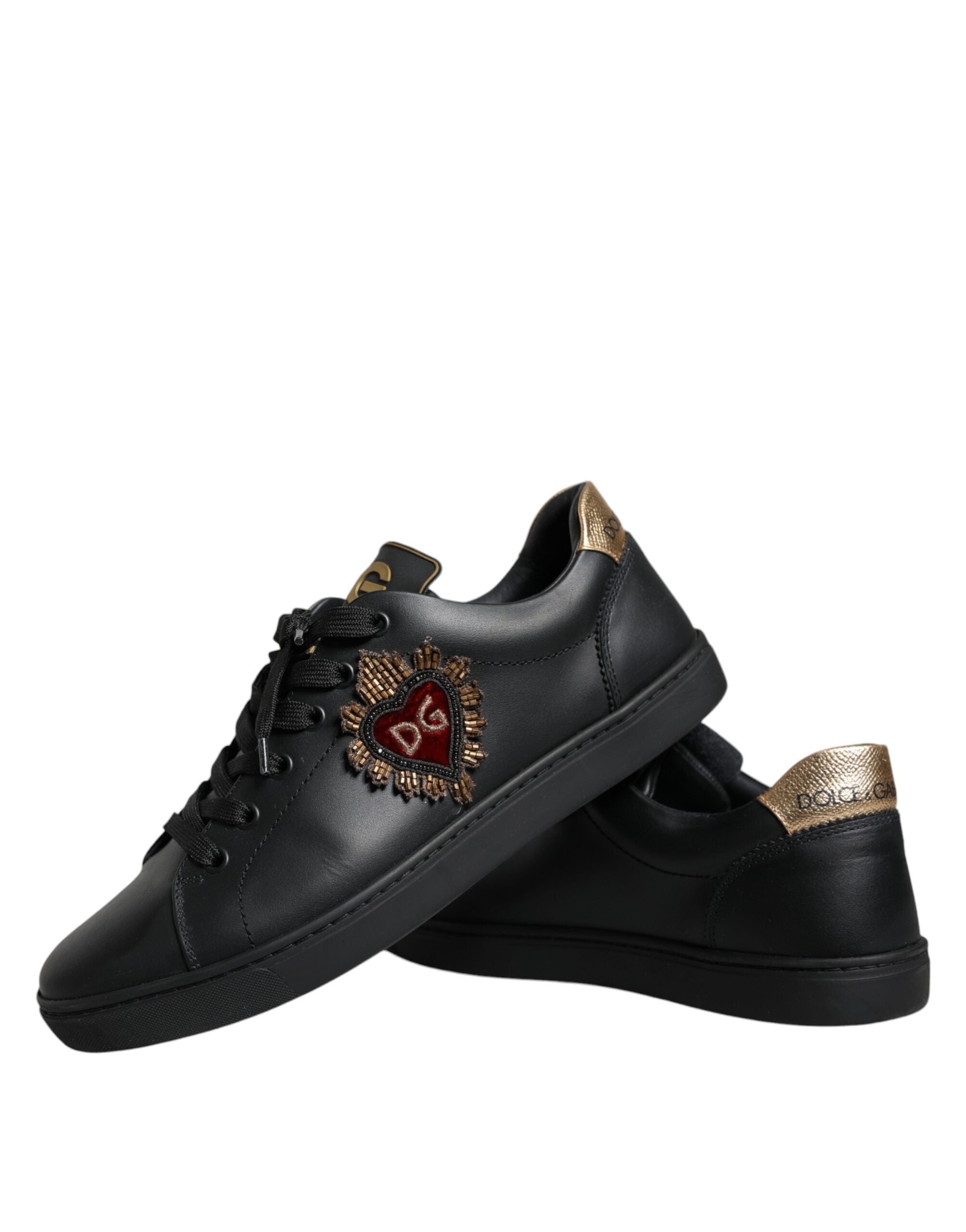 Dolce & Gabbana Μαύρα Δερμάτινα Χαμηλά Sneakers με Καρδιά