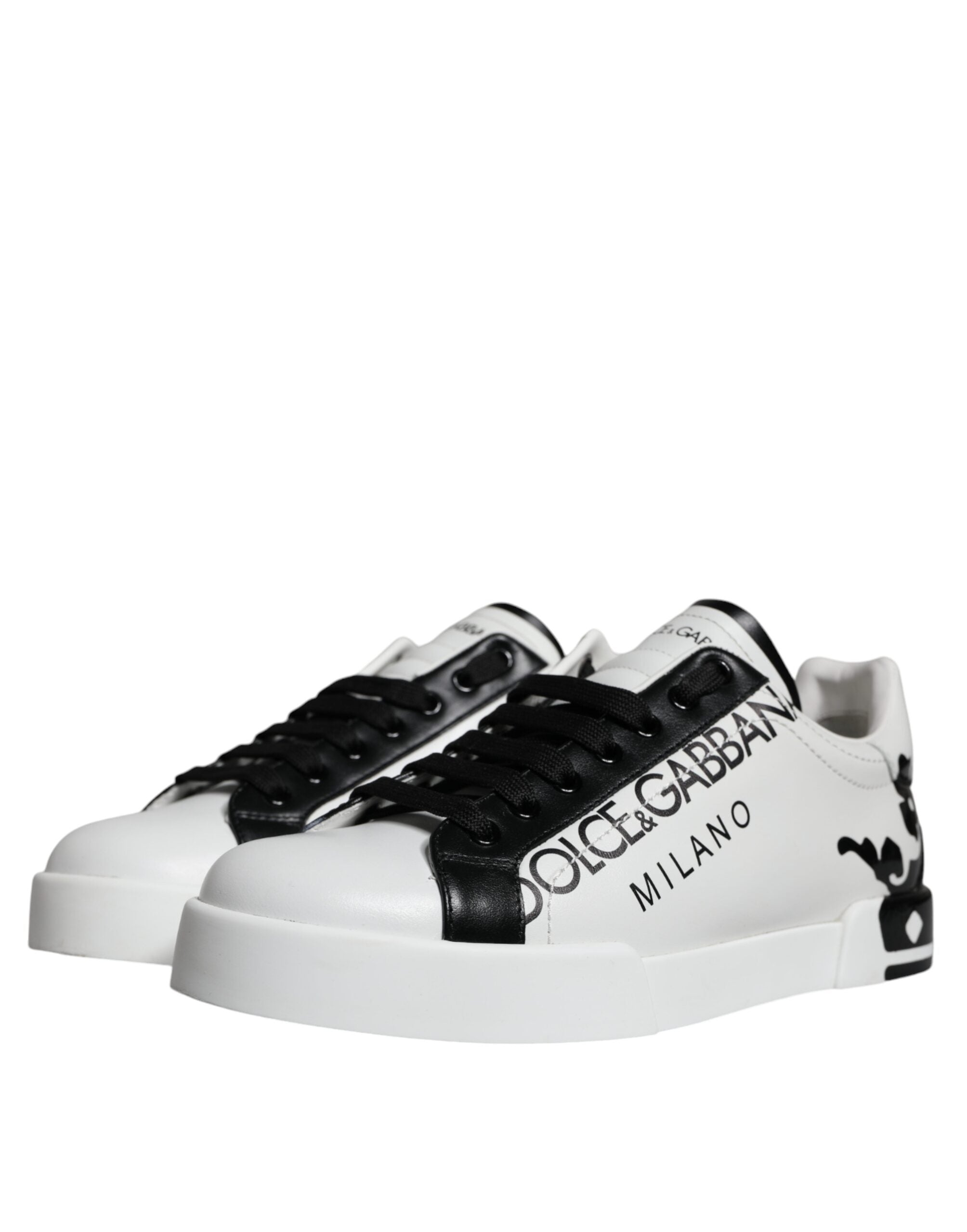 Dolce & Gabbana Δερμάτινα Μαύρα Λευκά Crown Milano Sneakers Παπούτσια