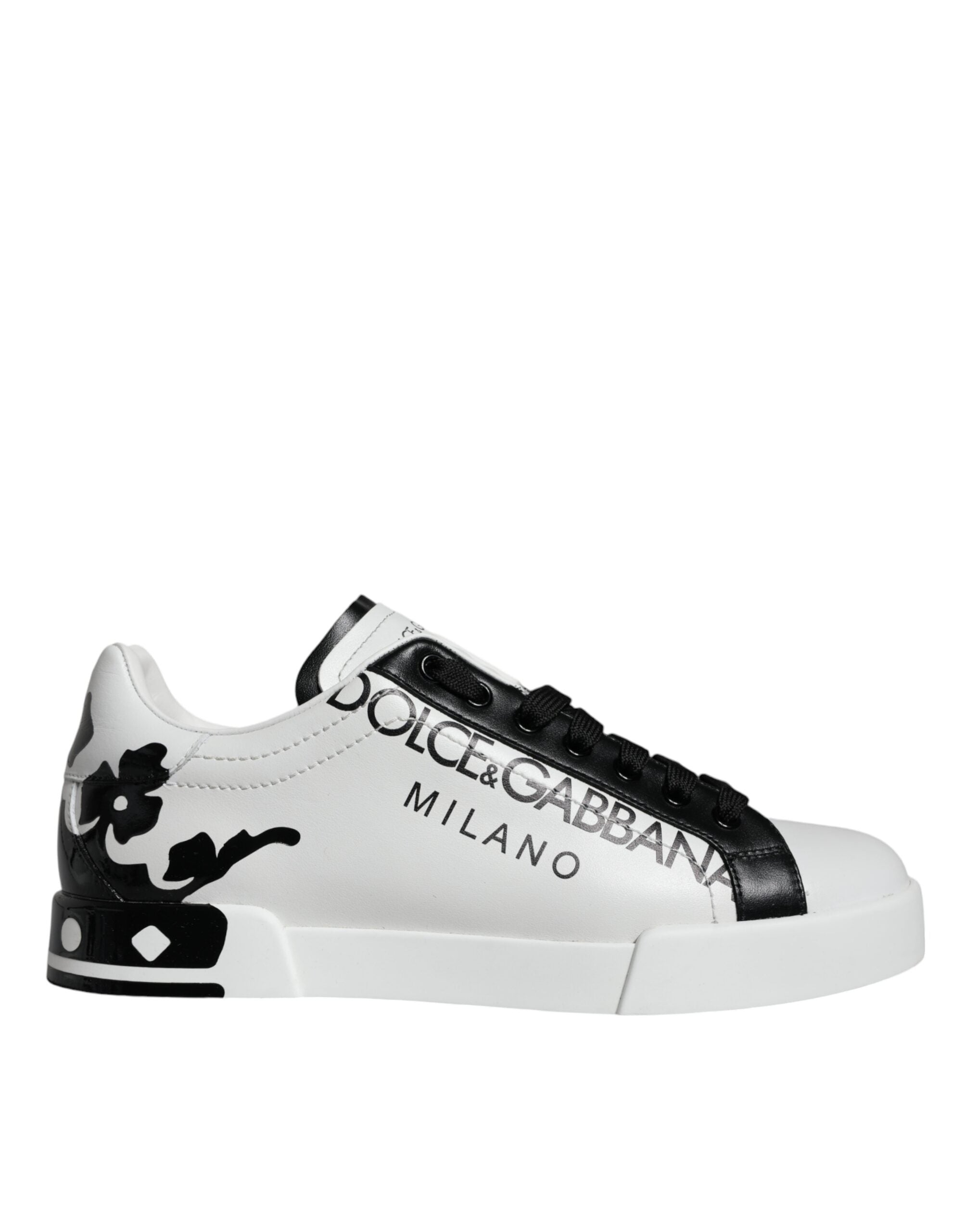 Dolce & Gabbana Λευκά Μαύρα Δερμάτινα Sneakers Crown Milano Παπούτσια