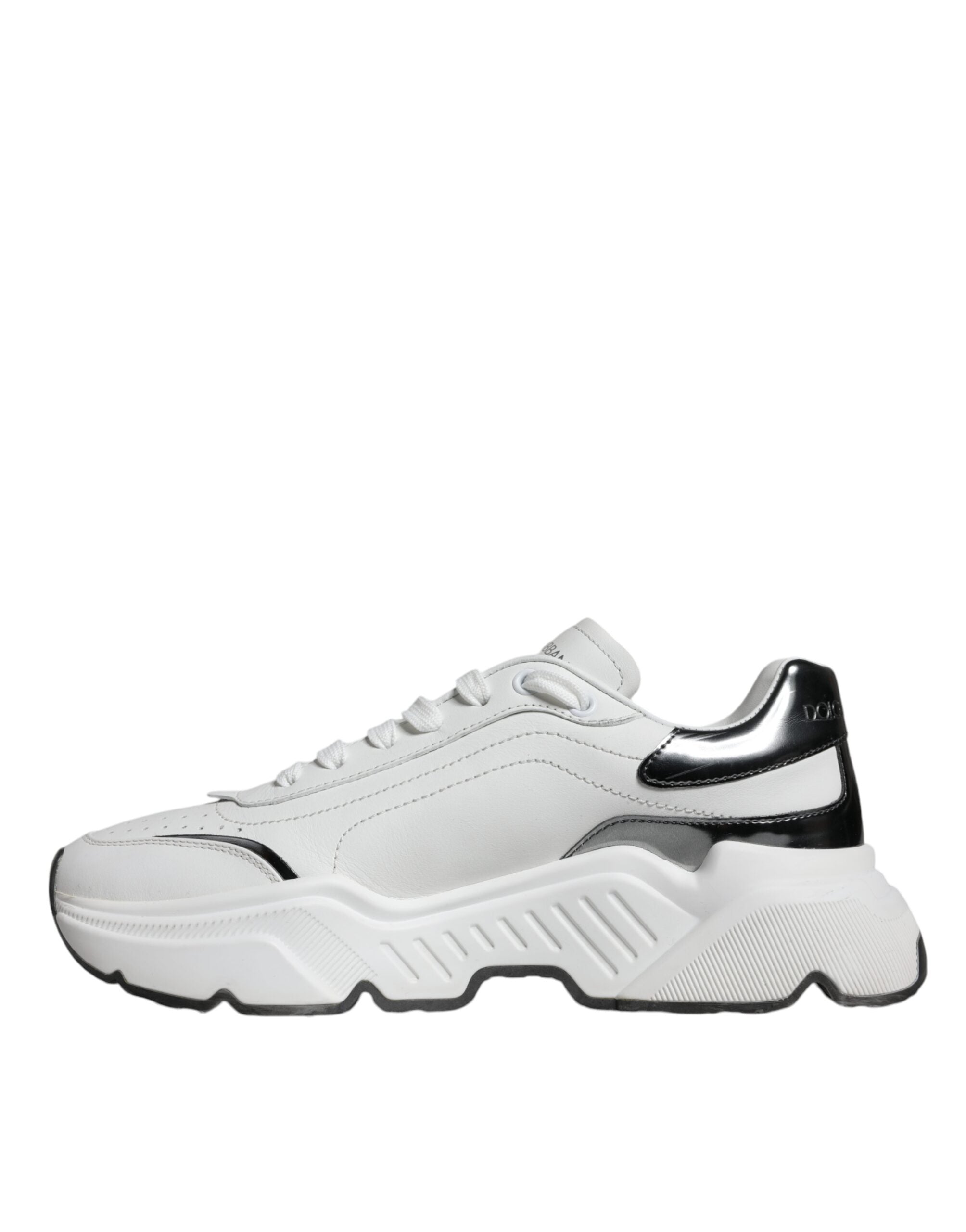 Dolce & Gabbana White Silver DAYMASTER Leather Sneakers Shoes