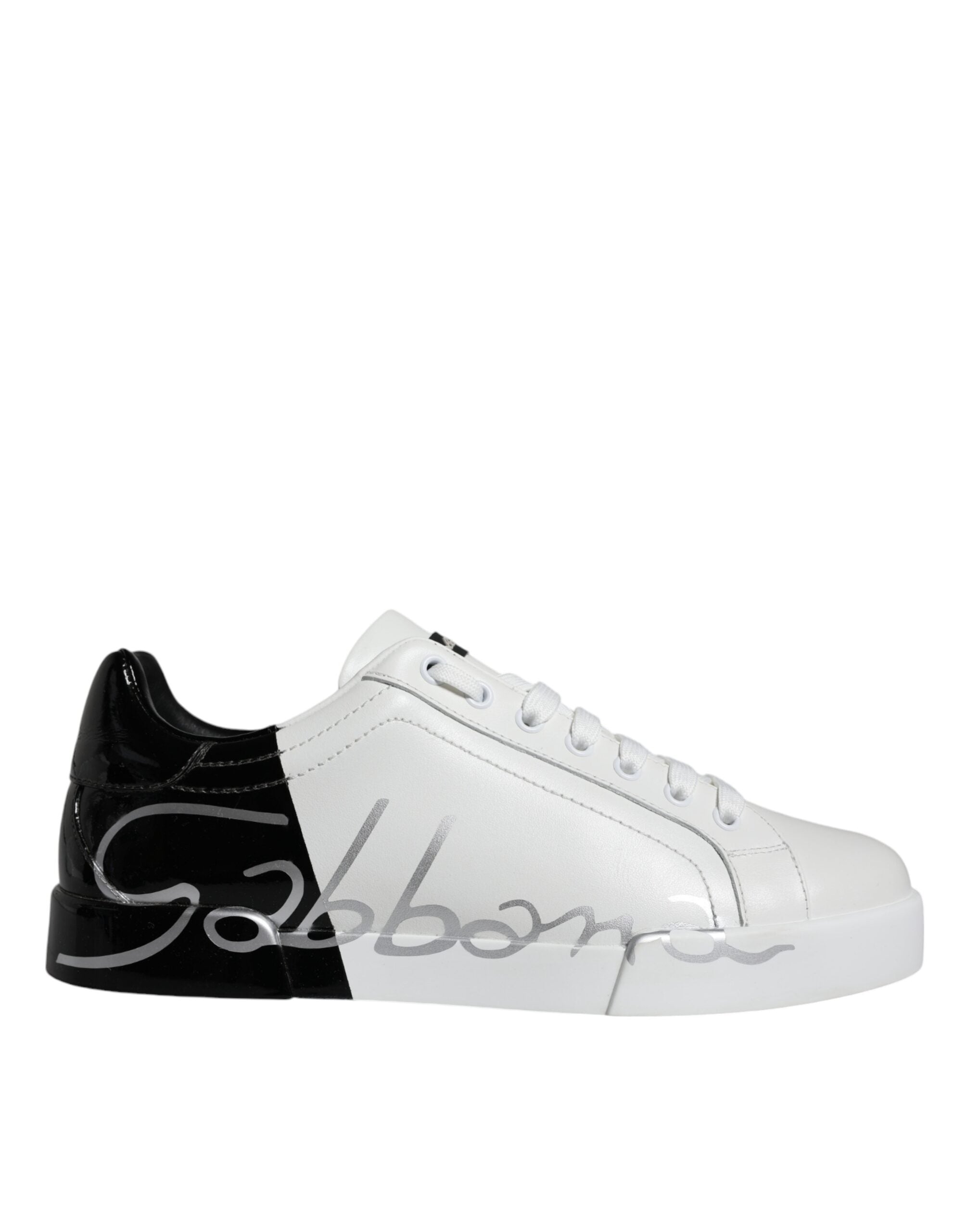 Dolce & Gabbana Λευκά Μπλε Δερμάτινα Sneakers Χαμηλής Κοπής Παπούτσια με Λογότυπο