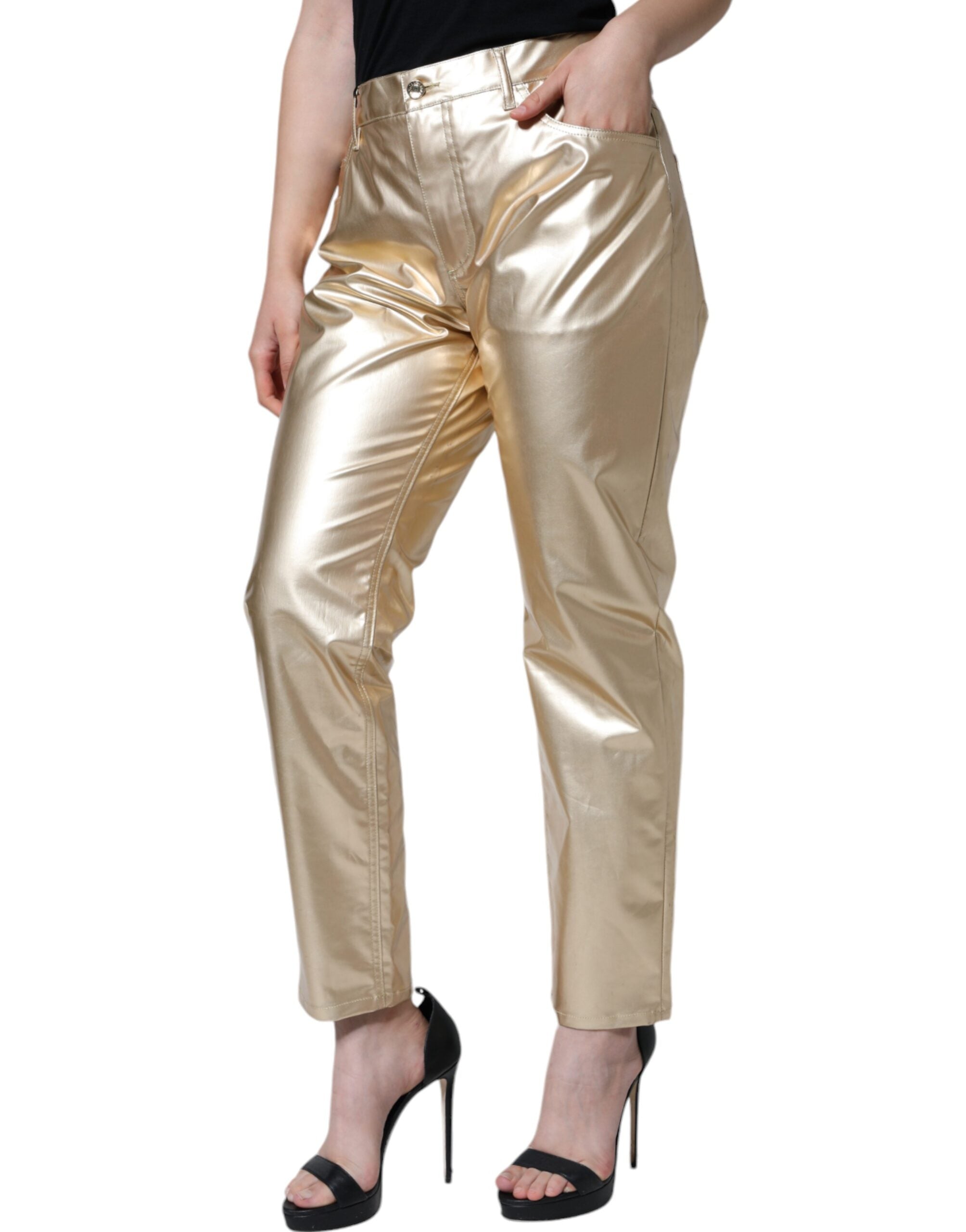 Dolce & Gabbana Metallic Gold Polyester Tapered Pants