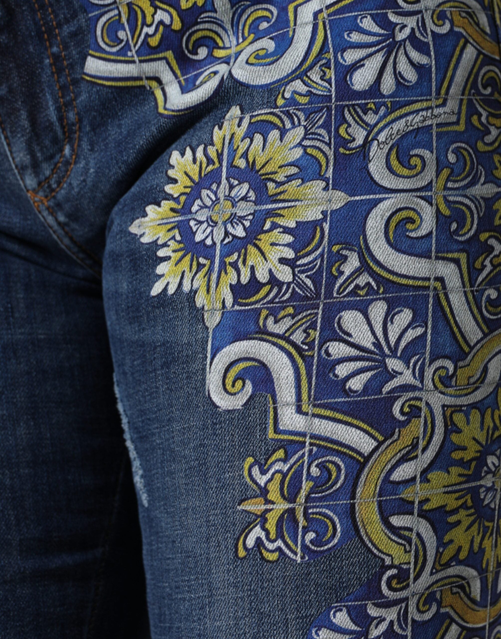 Dolce & Gabbana Blue Floral Cotton Stretch Skinny Denim Jeans