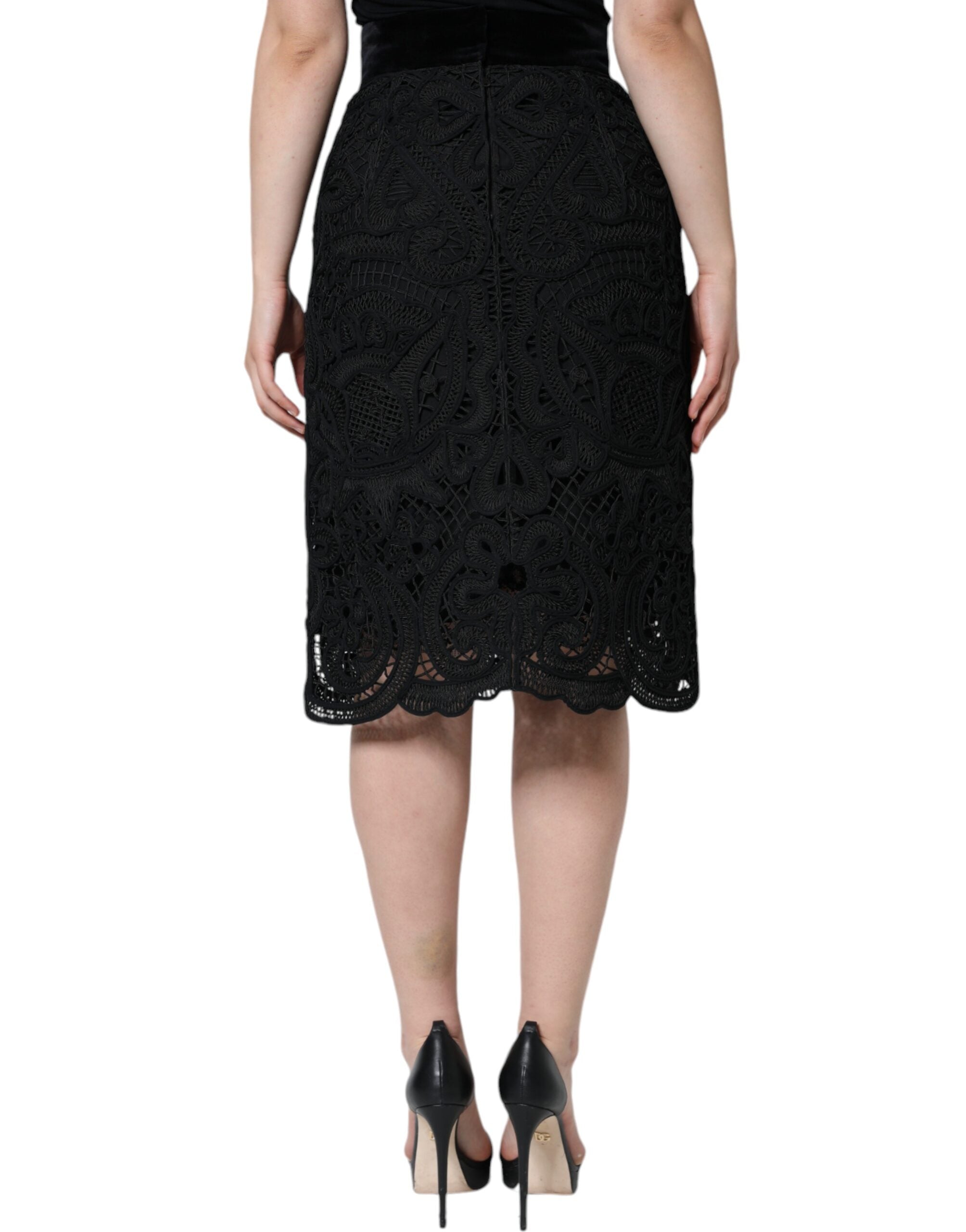 Dolce & Gabbana Black Floral Lace High Waist Pencil Cut Skirt