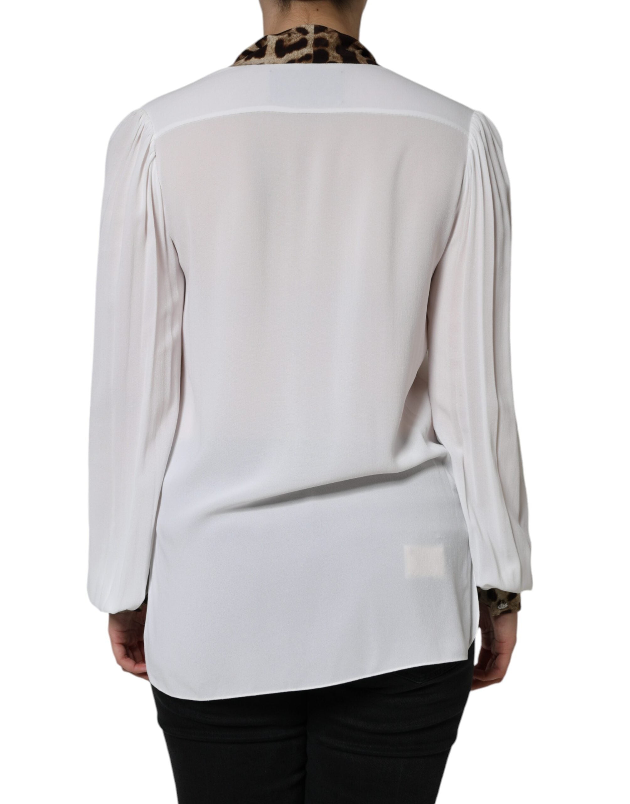 Dolce & Gabbana White Ascot Collar Long Sleeve Top Blouse